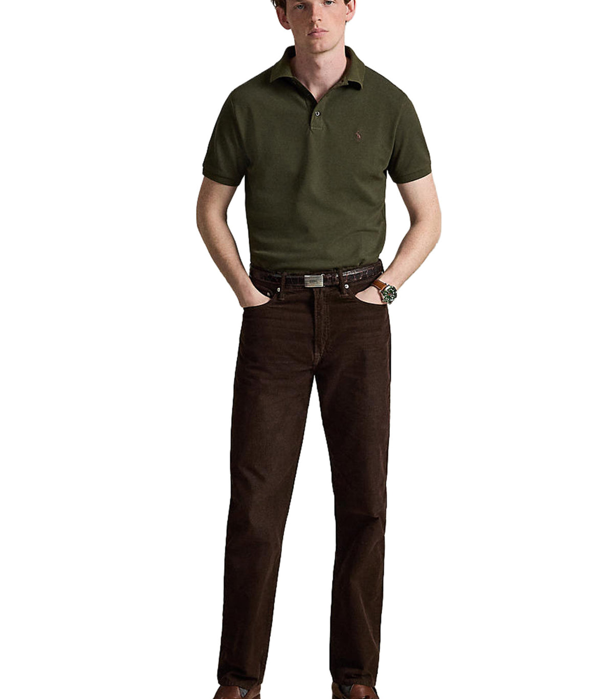 Men's Custom Slim Fit Stretch Mesh Polo Shirt Dark Green