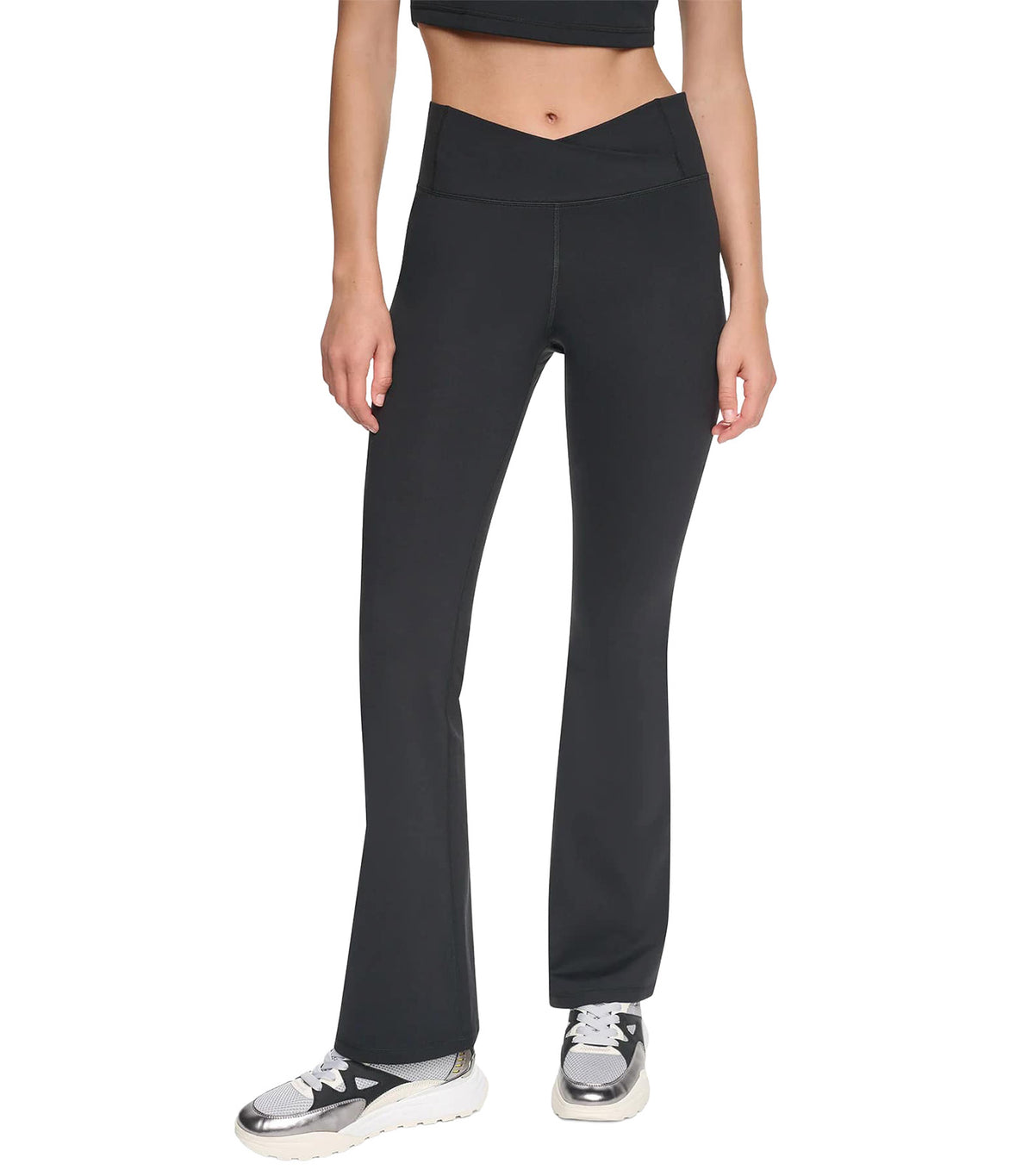 Crossover Front Balance Compression High Waist Flare Pant Black