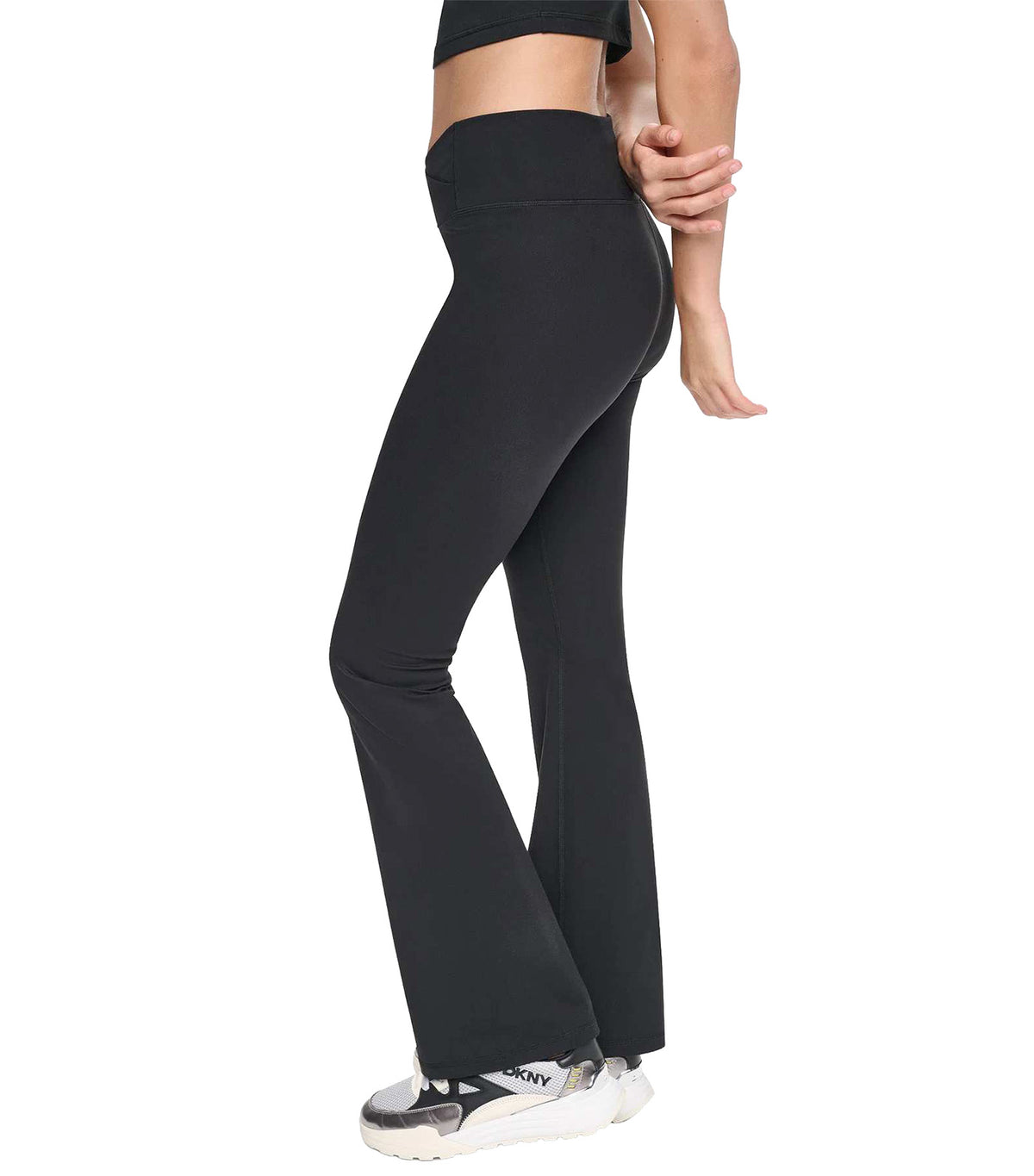Crossover Front Balance Compression High Waist Flare Pant Black
