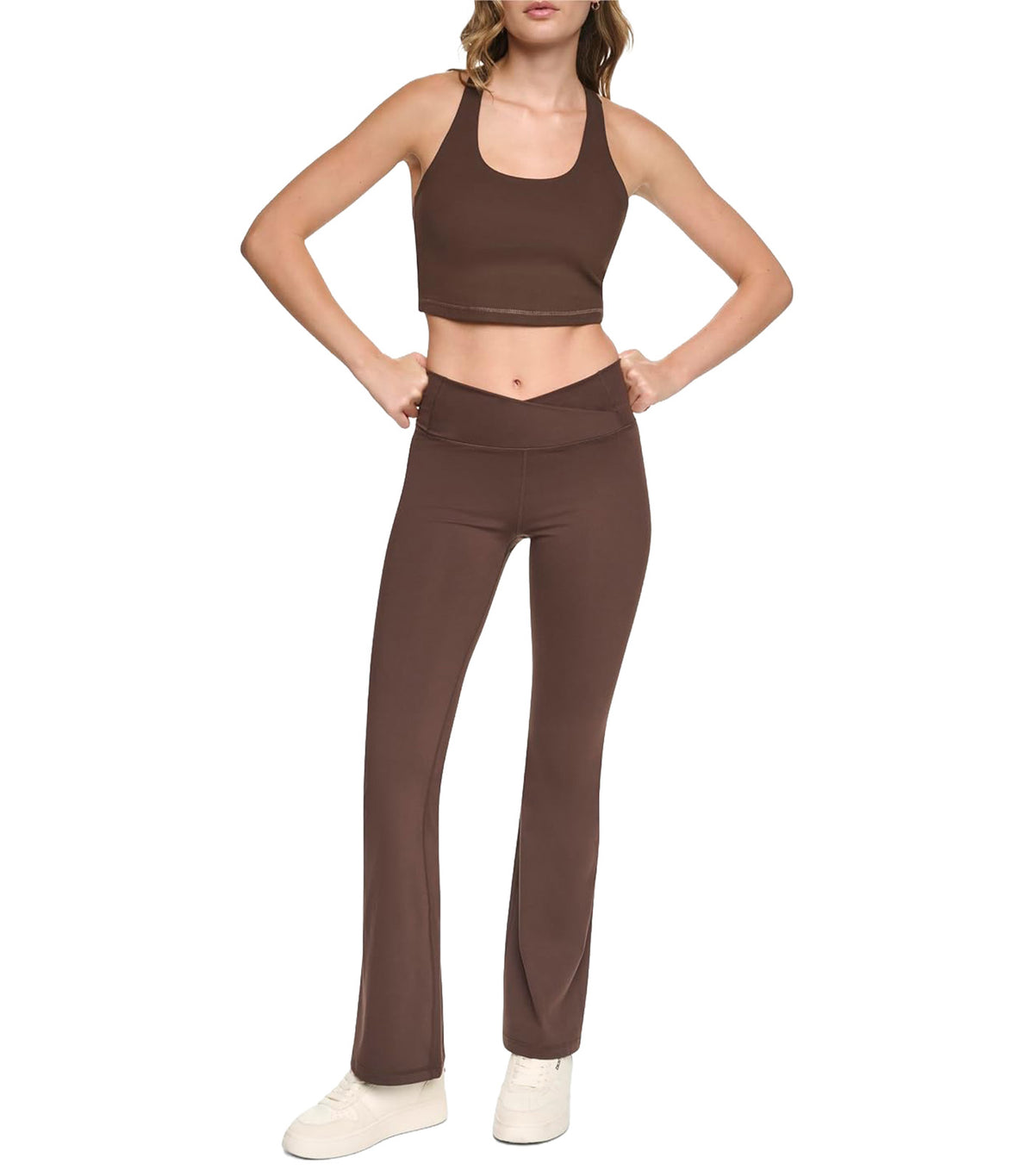 Crossover Front Balance Compression High Waist Flare Pant Espresso