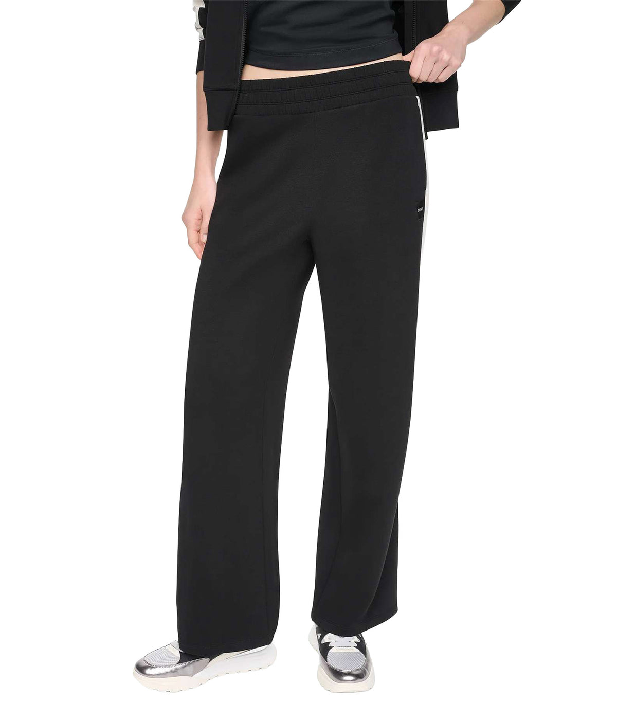 High Rise Modified Wide-Leg Pant With Side Stripe Black/Eggnog