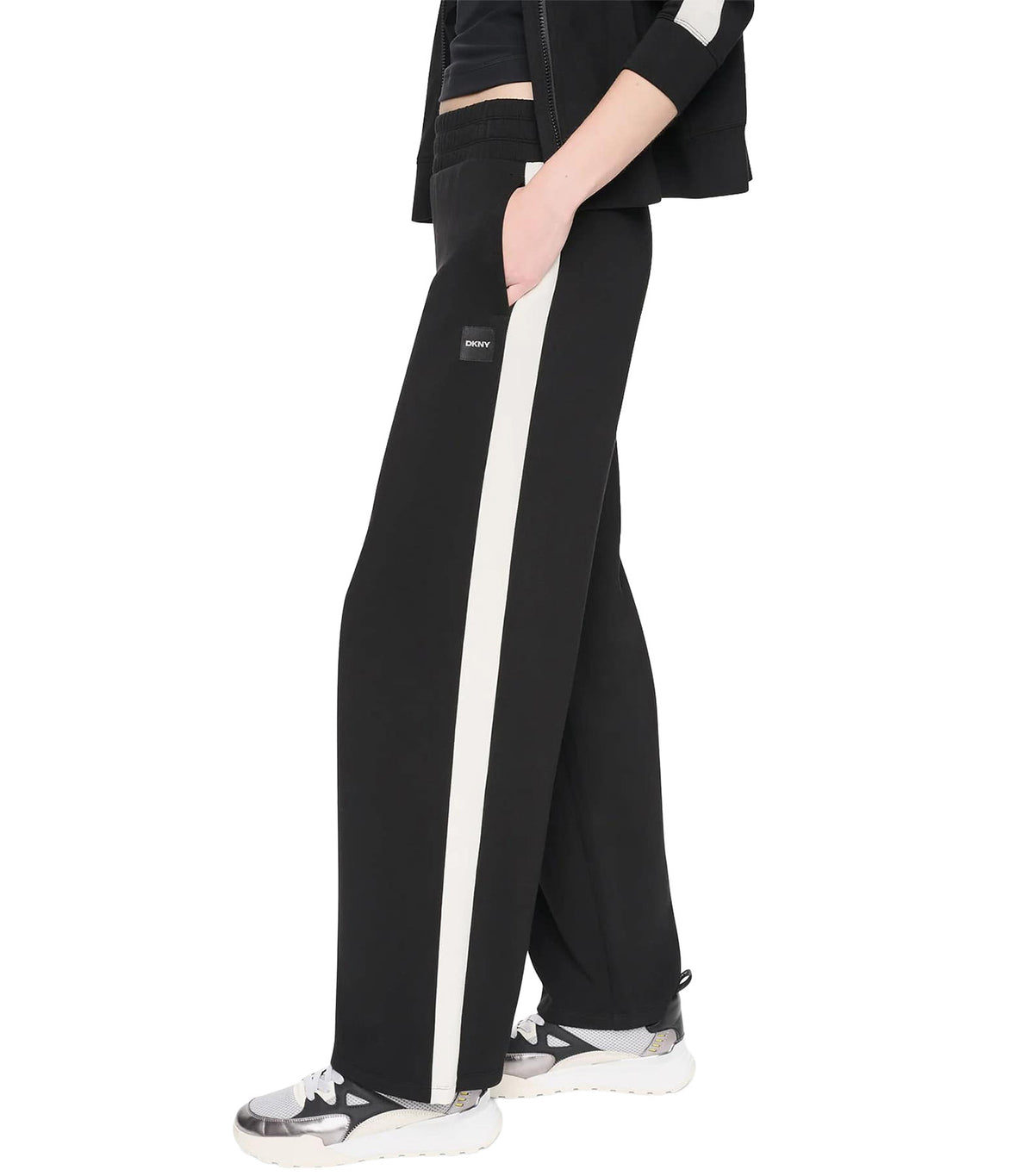 High Rise Modified Wide-Leg Pant With Side Stripe Black/Eggnog