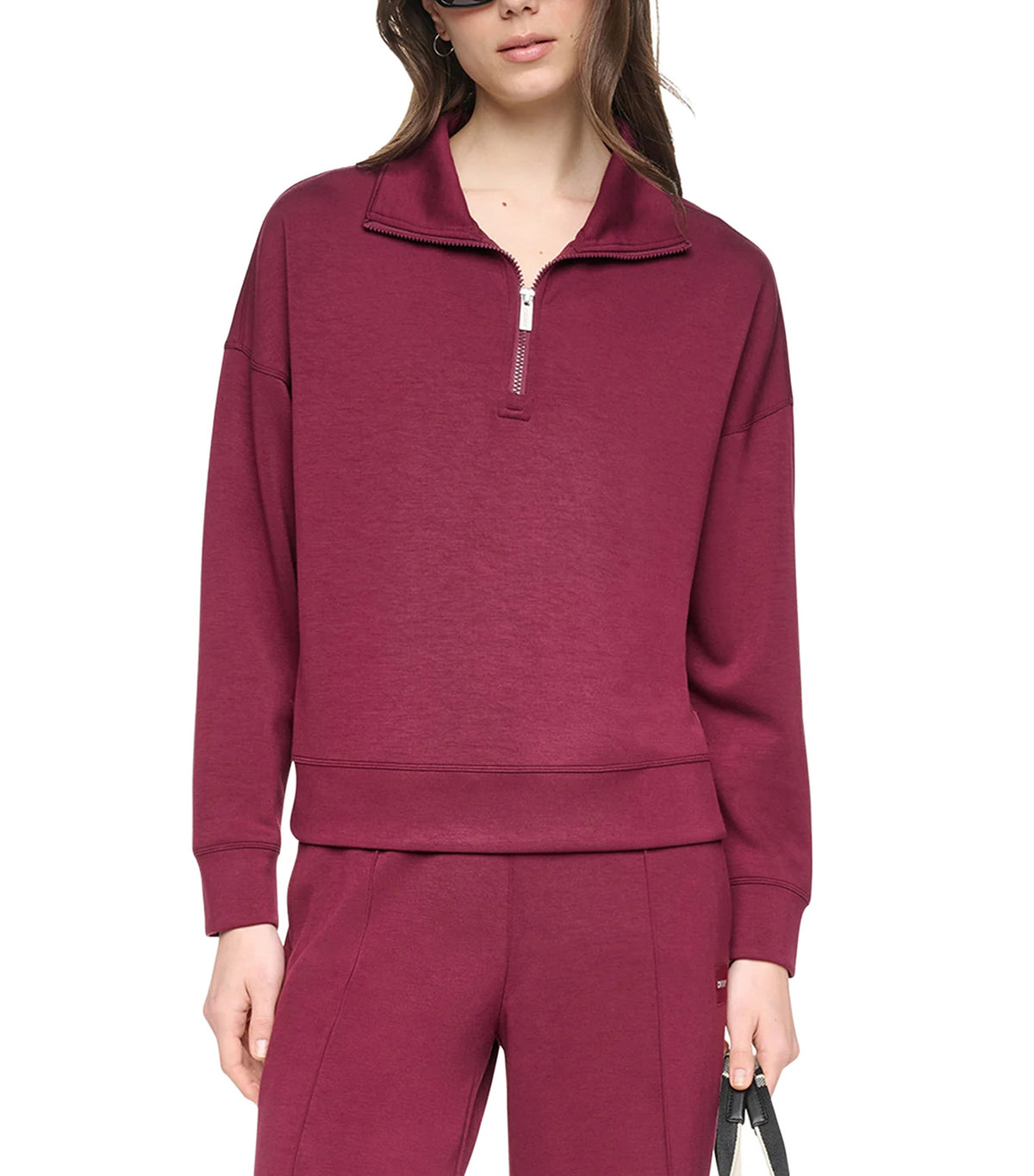 Mock Neck Half Zip Pullover Claret