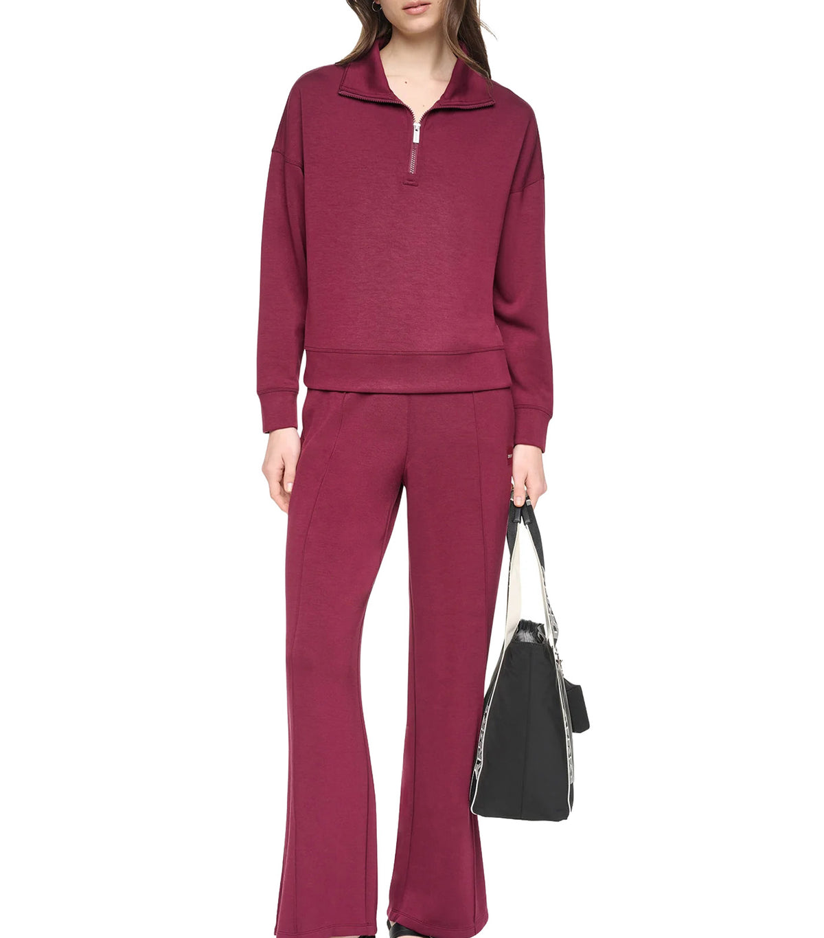 Mock Neck Half Zip Pullover Claret