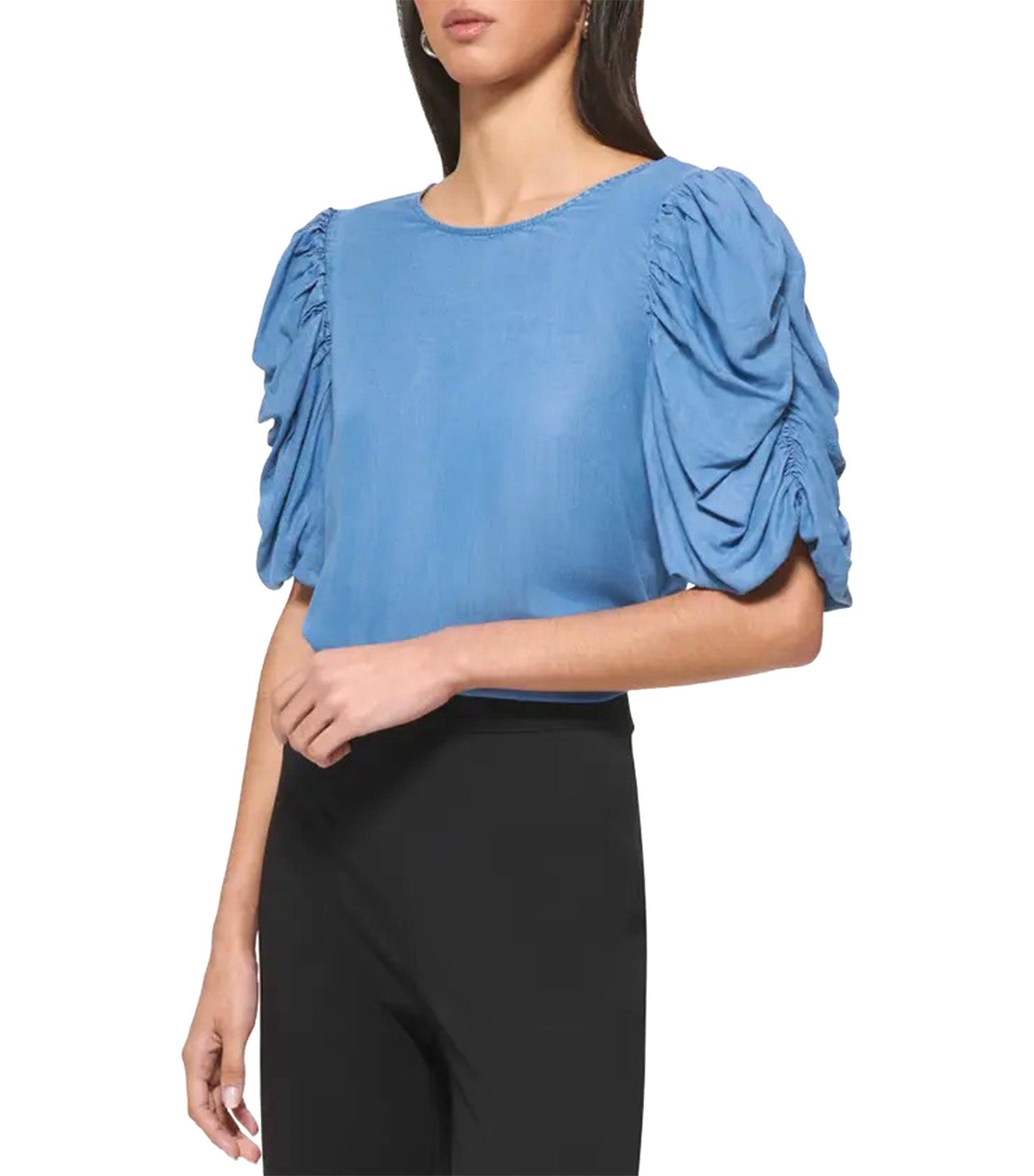 DKNY Ruched Puff Sleeve Top Indigo