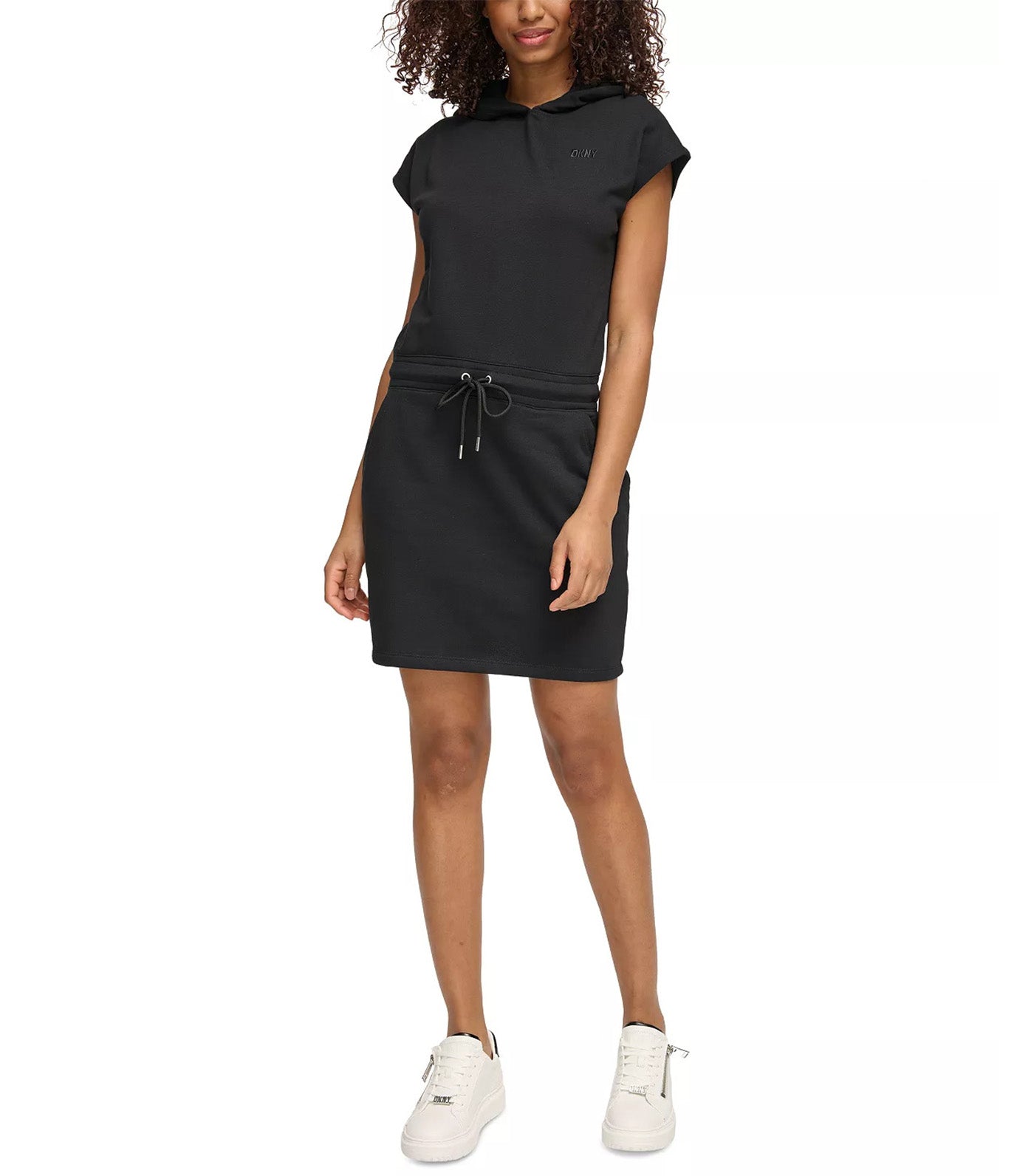 Embroidered Logo Cinched Waist Sneaker Dress Black