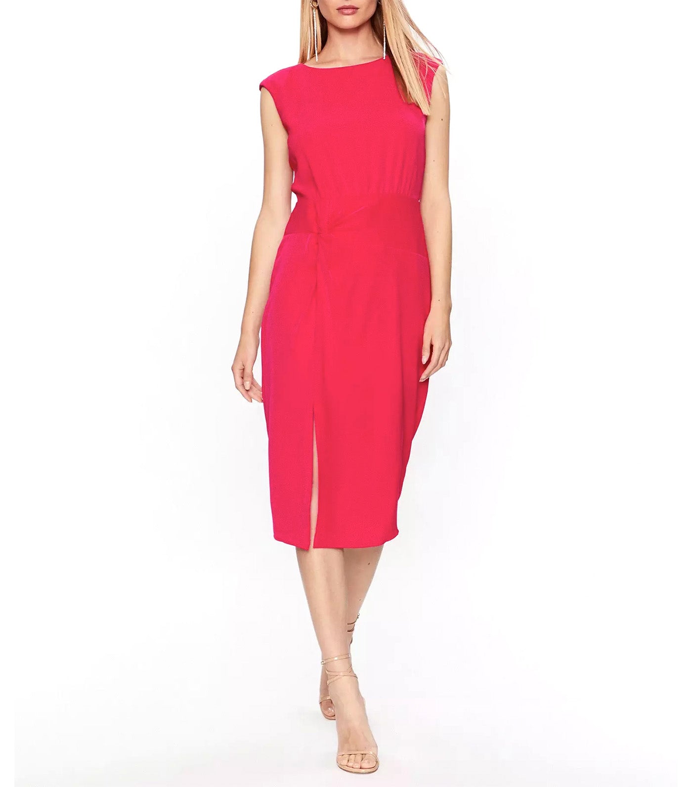 Sleeveless Drop Shoulder Twisted Waistline Skirt Pink