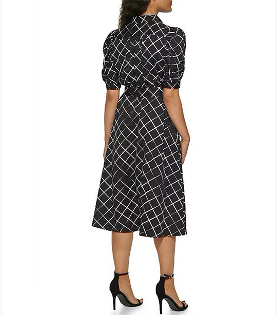 Dkny puff sleeve discount belted a line dress