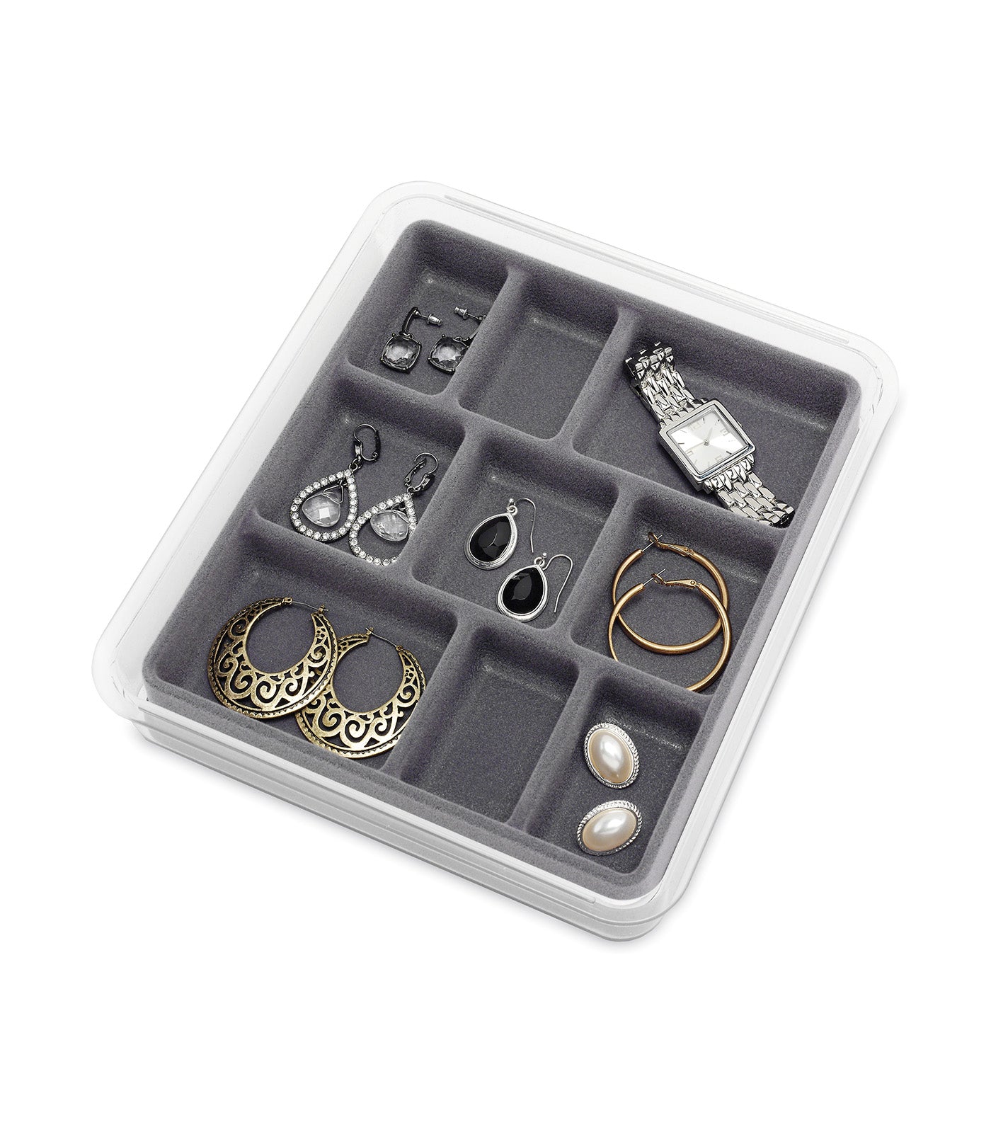 Stackable 9 Section Jewelry Trays Gray