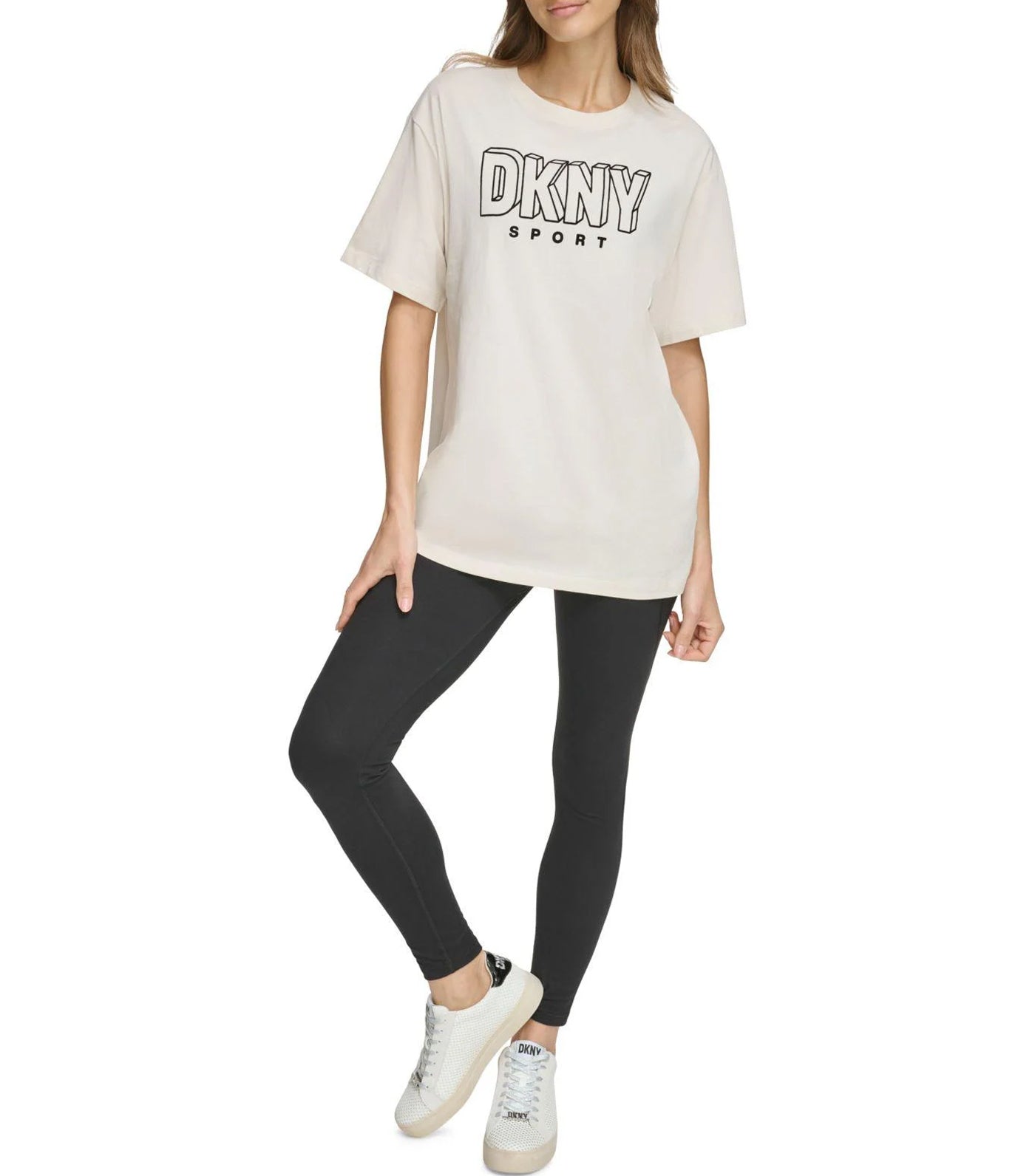 DKNY 3D Glitter Outline Logo Legging Tee Rosewater/Silver