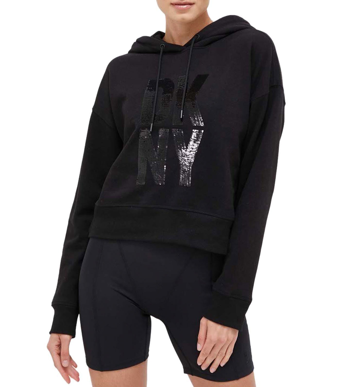DKNY Womens Activewear Sport Printed logo Hoodie Dress,Black