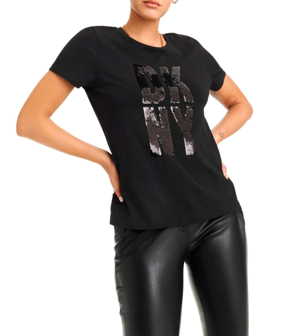 Stacked Sequin Logo Legging Tee Black