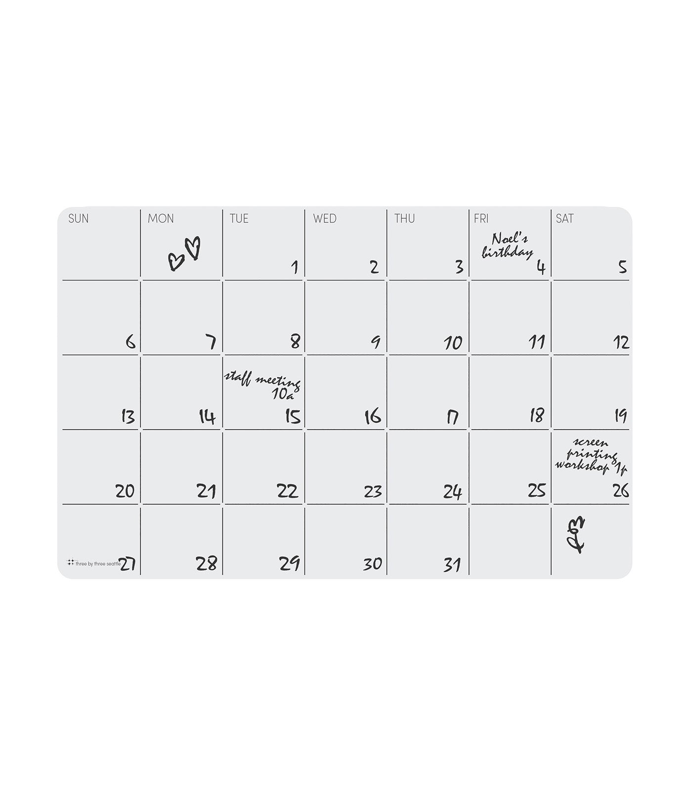 Dry-Erase Monthly Planner White