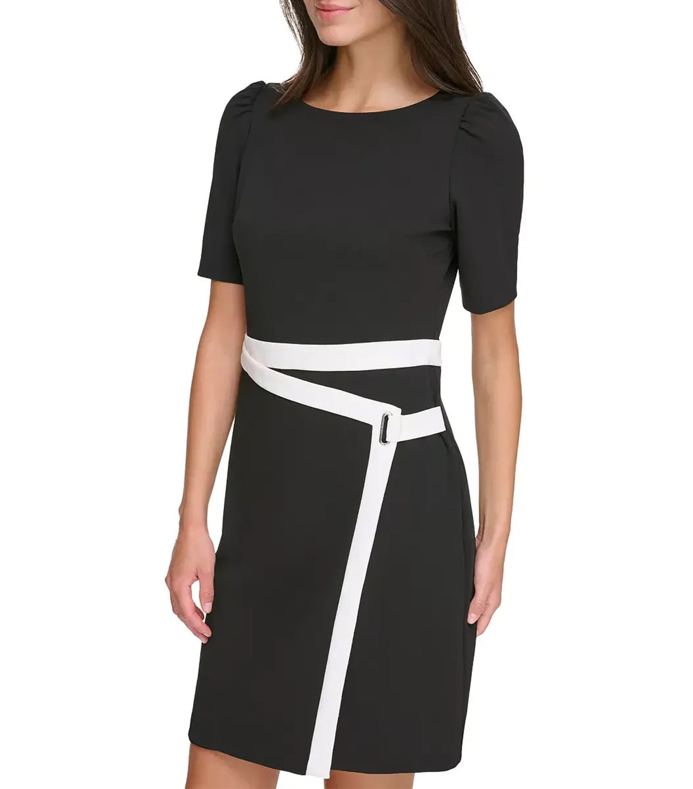 Puff Sleeve Dress with Envelope Skirt Black/Ivory