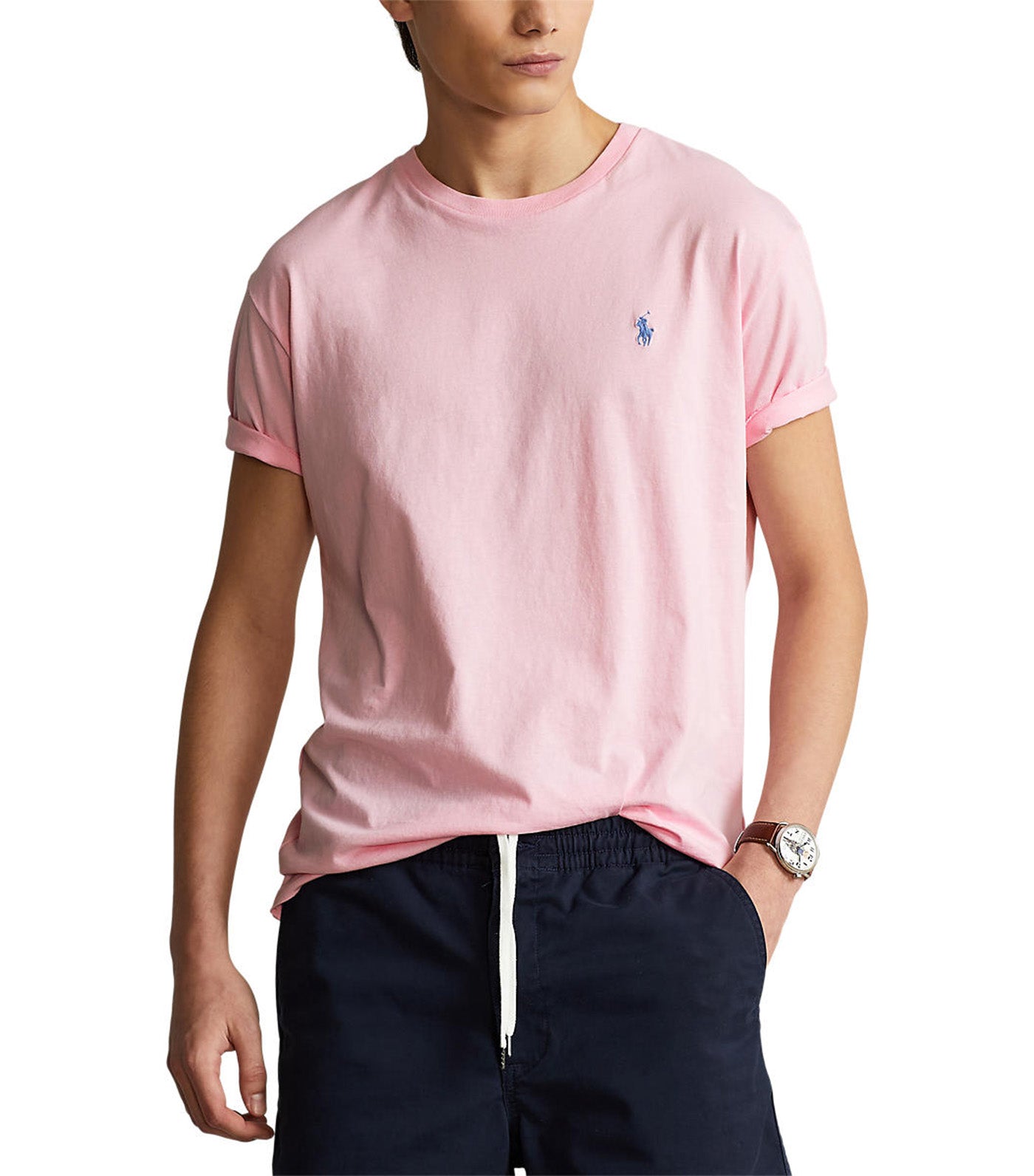 Men's Custom Slim Fit Jersey Crewneck T-Shirt Light Pink