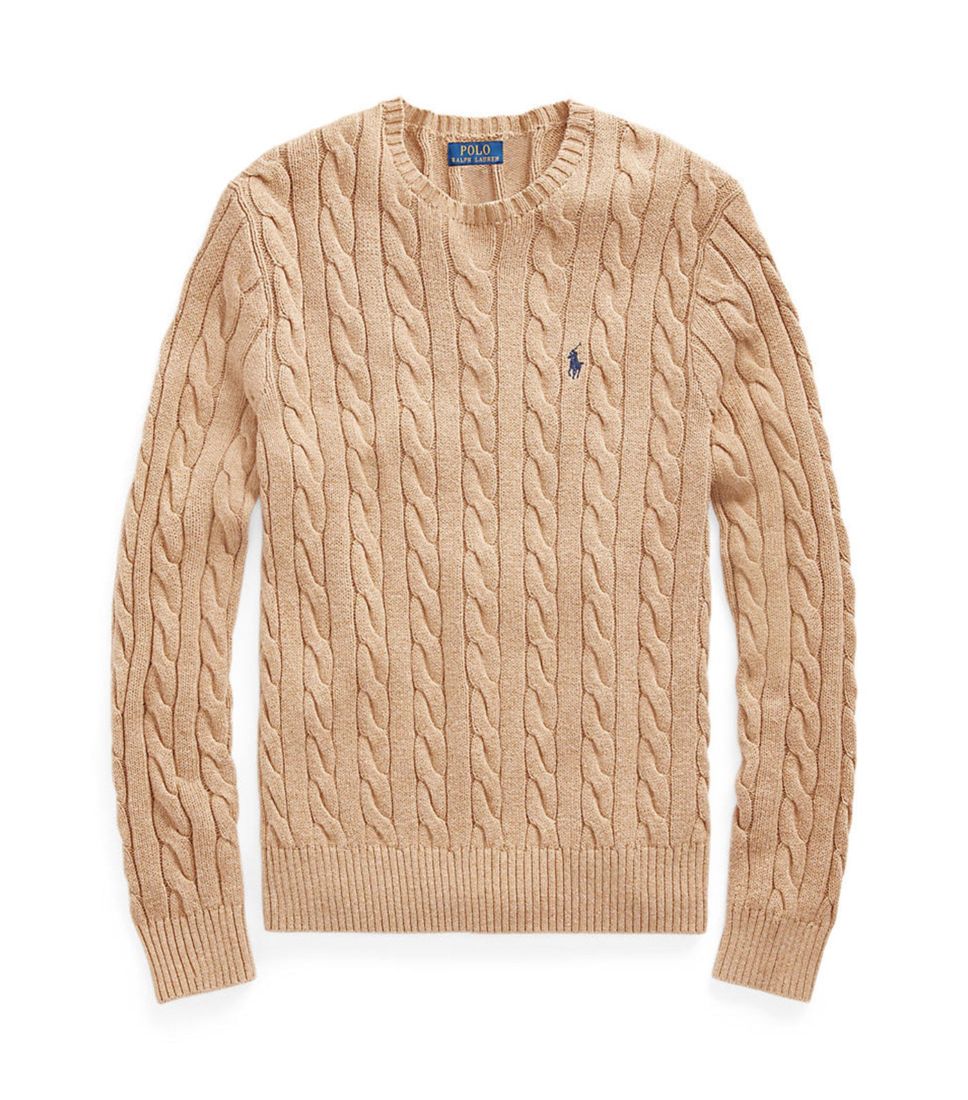 Men's Cable-Knit Cotton Sweater Camel Melange