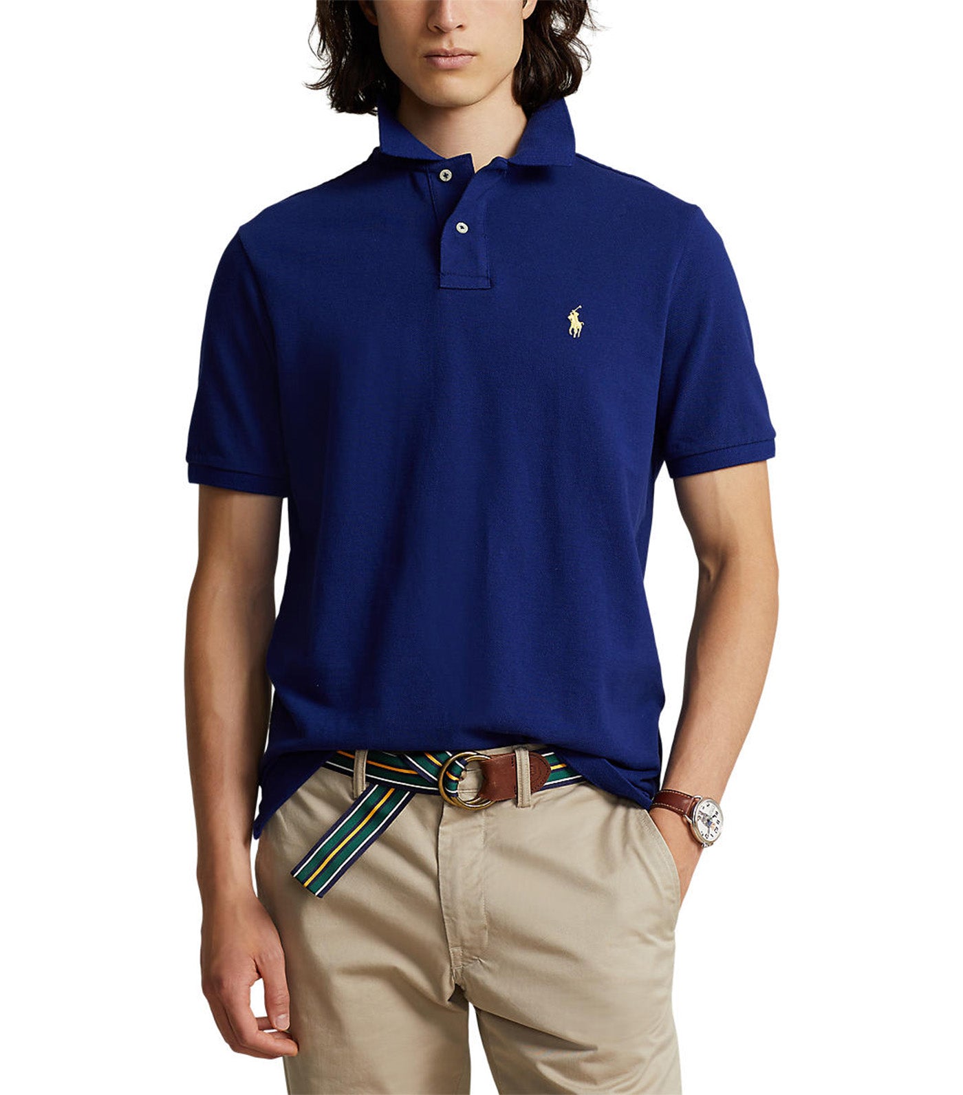 Men's Custom Slim Fit Mesh Polo Shirt Dark Blue