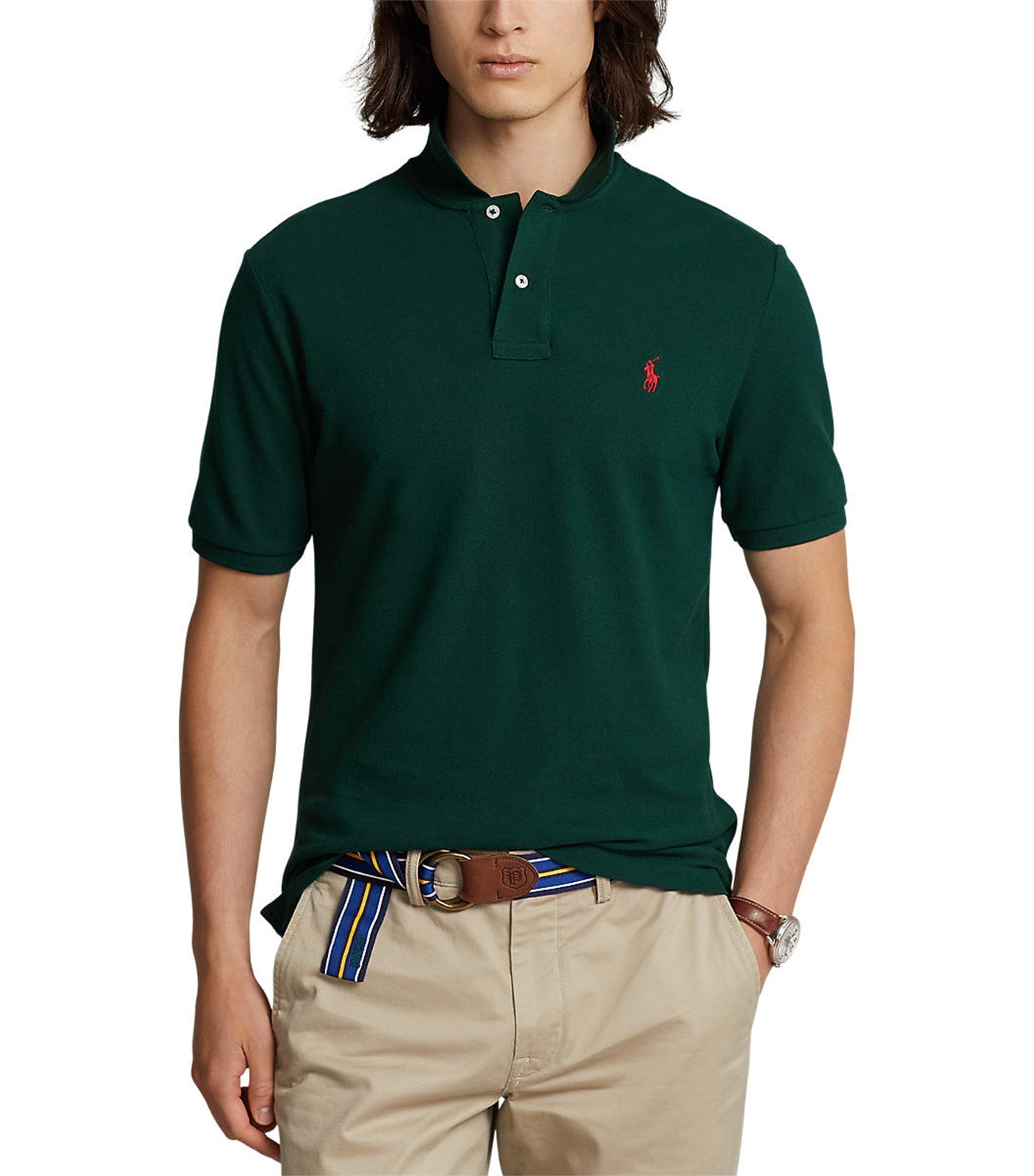 Men's Custom Slim Fit Mesh Polo Shirt Dark Green