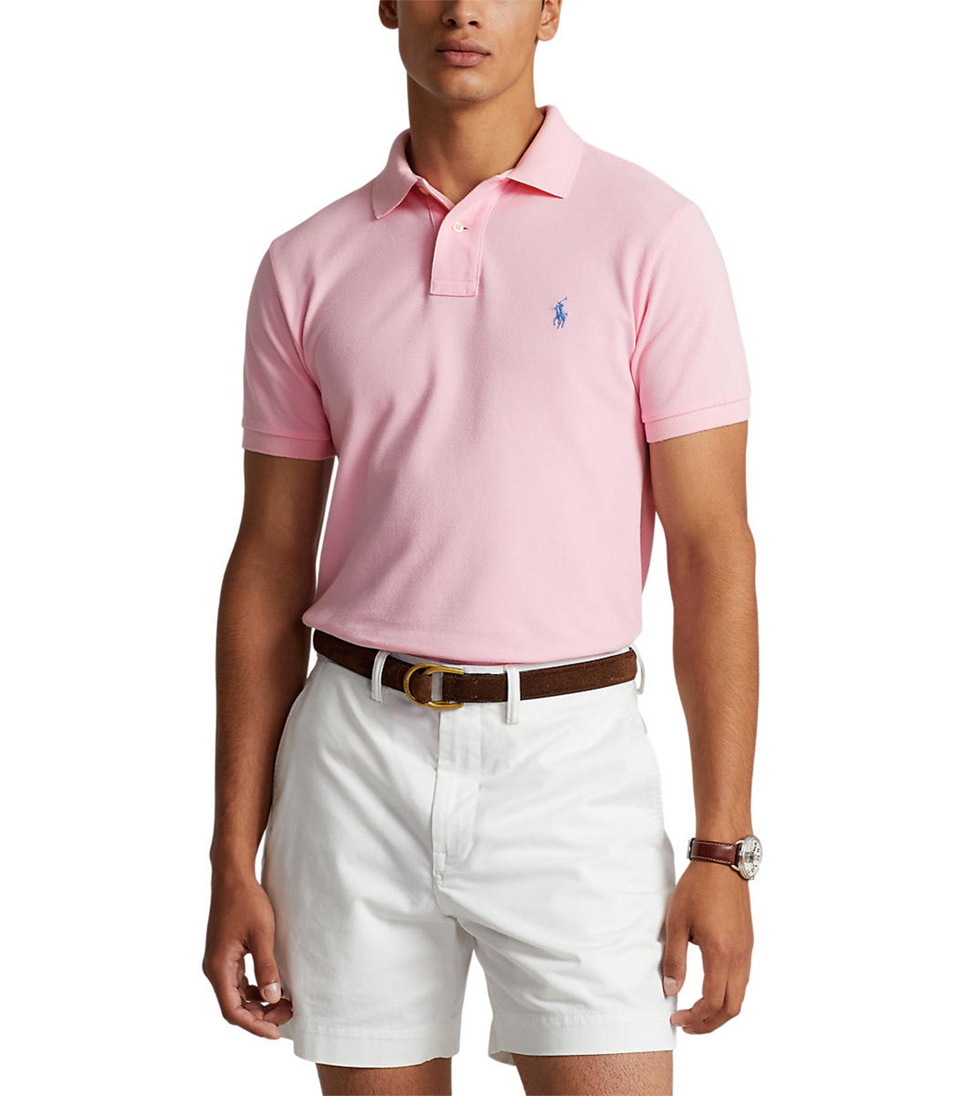 Men's Custom Slim Fit Mesh Polo Shirt Light Pink