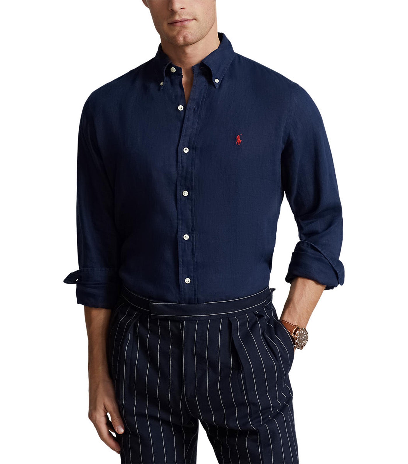 Men's Custom Fit Linen Shirt Newport Navy