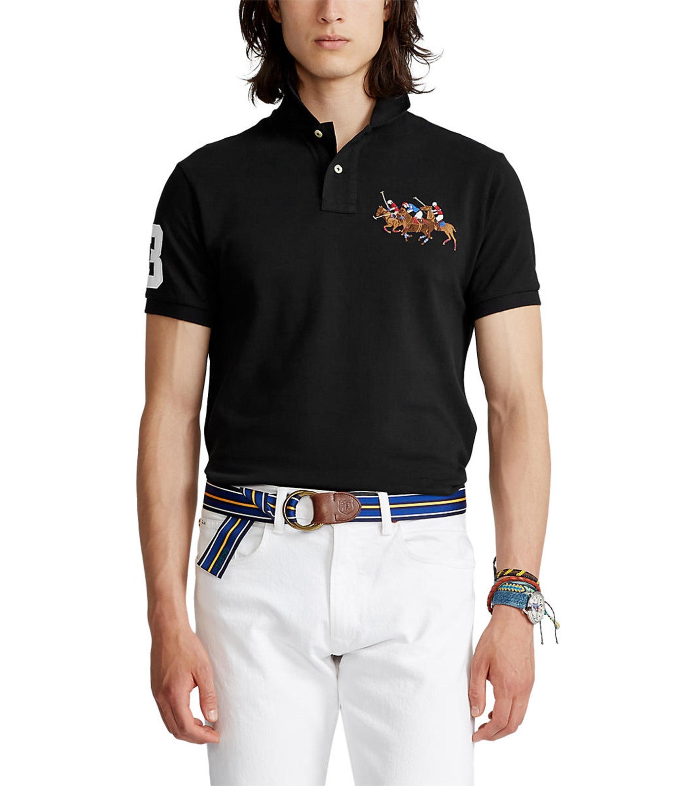 Men's Custom Slim Fit Triple-Pony Polo Shirt Polo Black