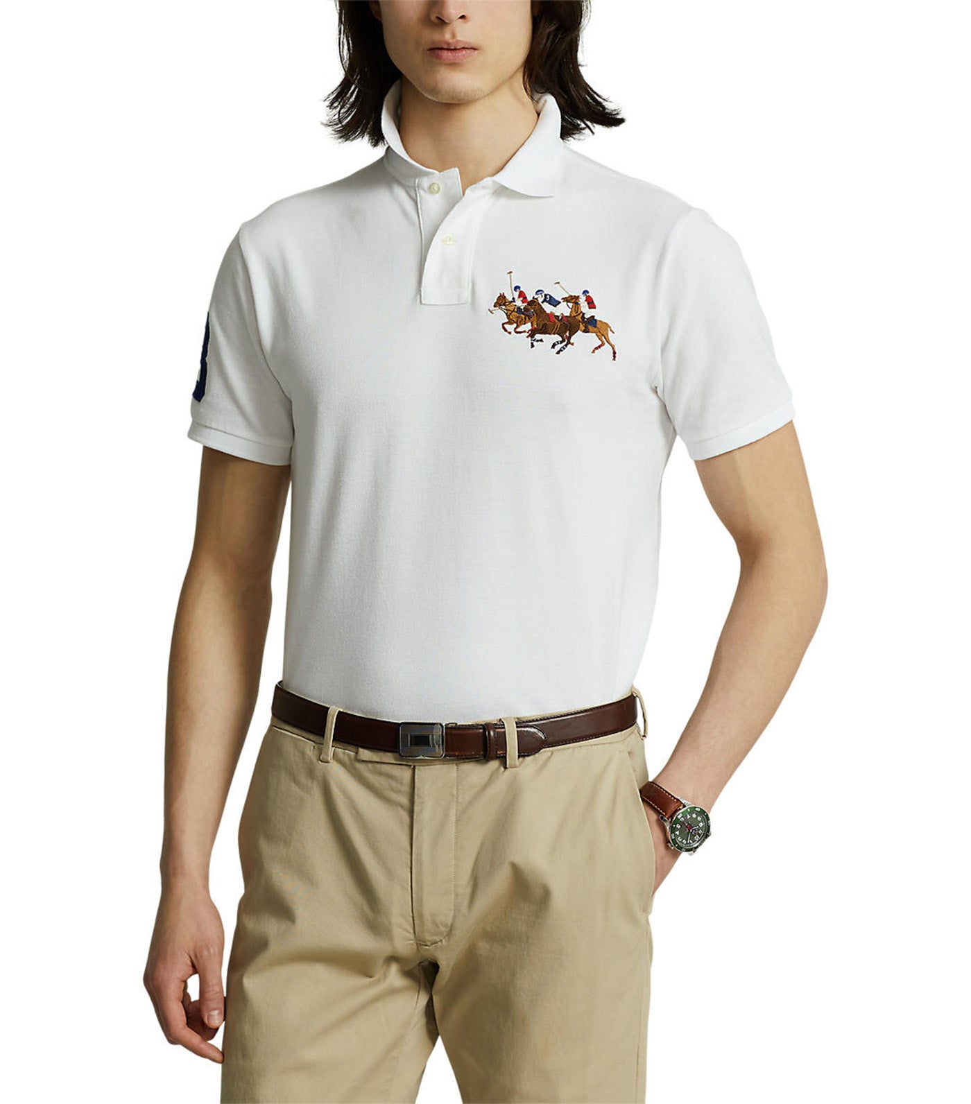 Men's Custom Slim Fit Triple-Pony Polo Shirt Ivory