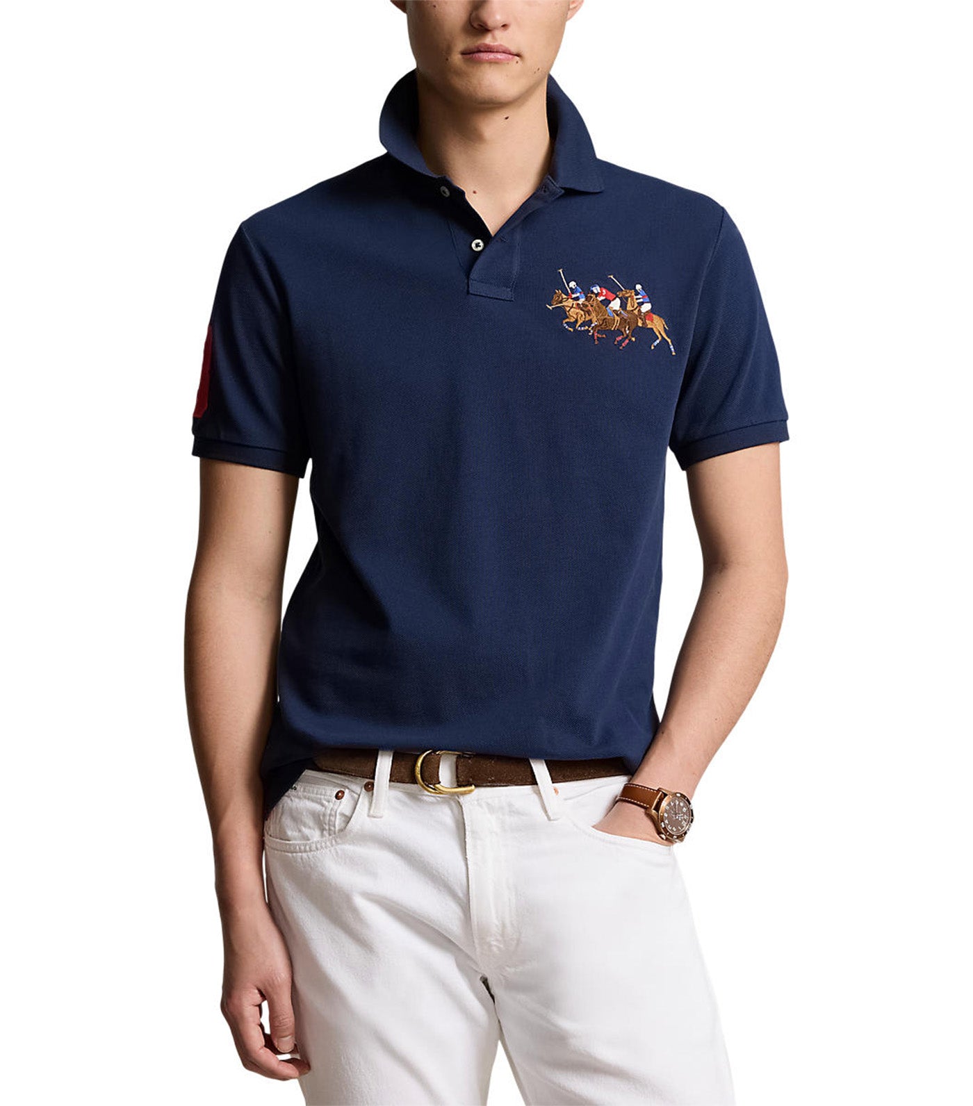 Men's Custom Slim Fit Triple-Pony Polo Shirt Newport Navy