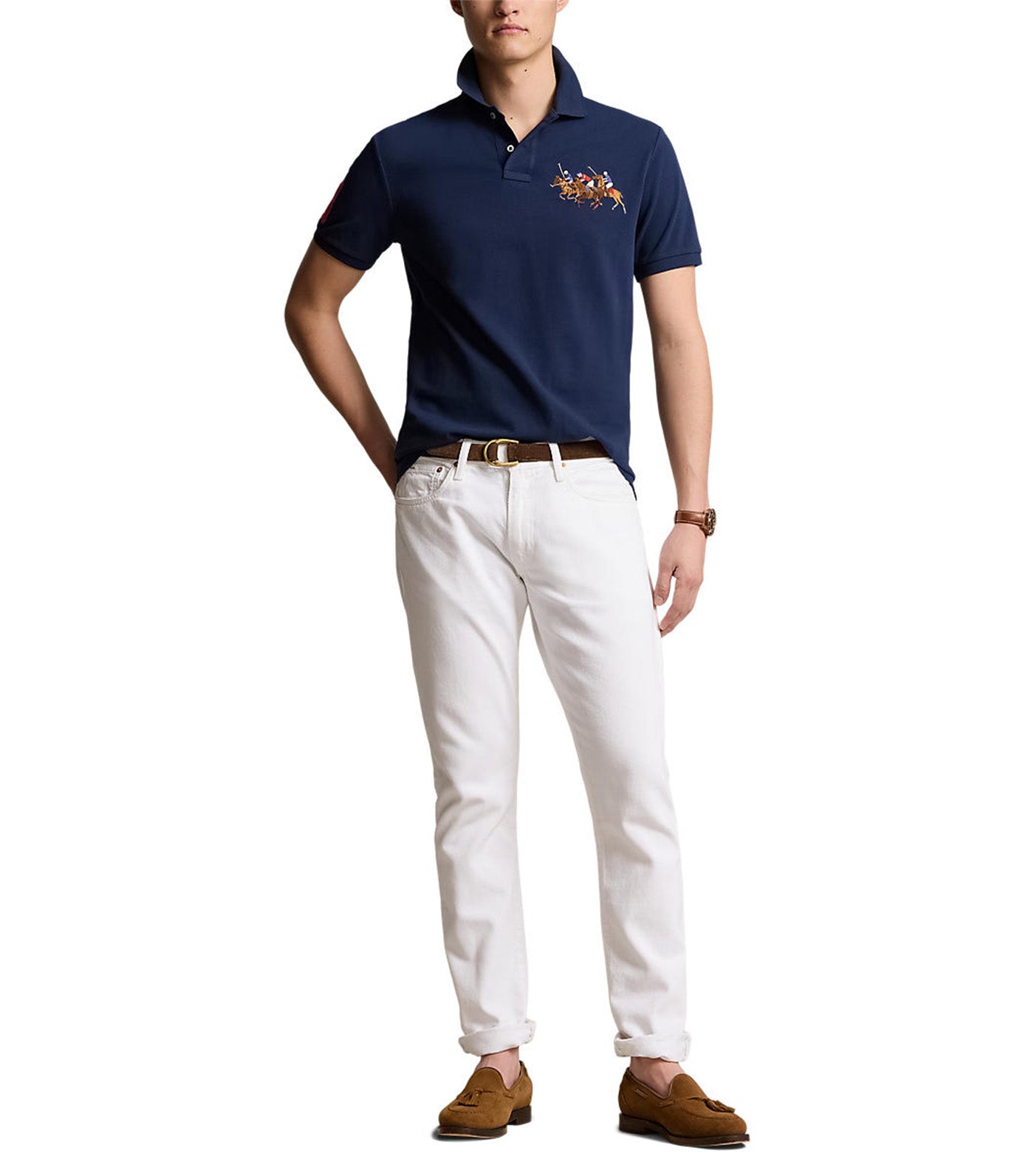 Men's Custom Slim Fit Triple-Pony Polo Shirt Newport Navy