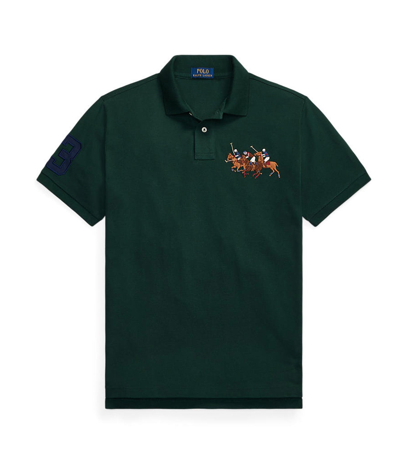 Men's Custom Slim Fit Triple-Pony Polo Shirt Dark Green