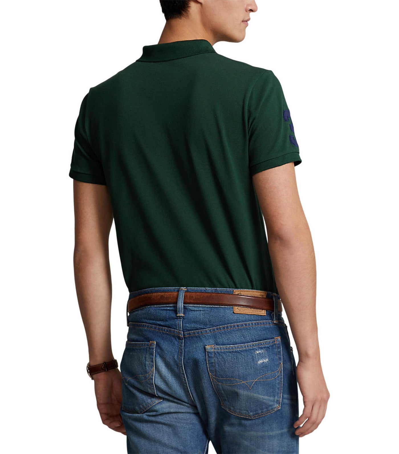 Men's Custom Slim Fit Triple-Pony Polo Shirt Dark Green