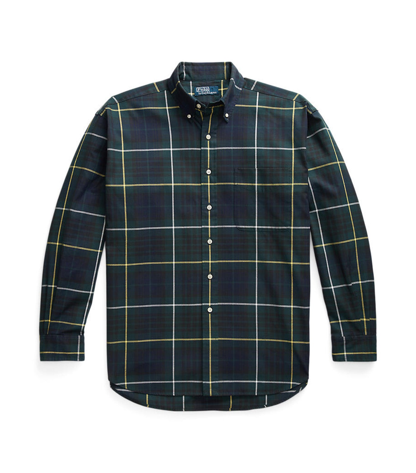 Men's Big Fit Plaid Oxford Shirt Green/Navy Multi