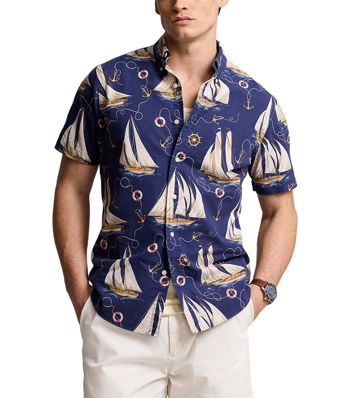 Men's Custom Fit Nautical Oxford Shirt Helm Anchors