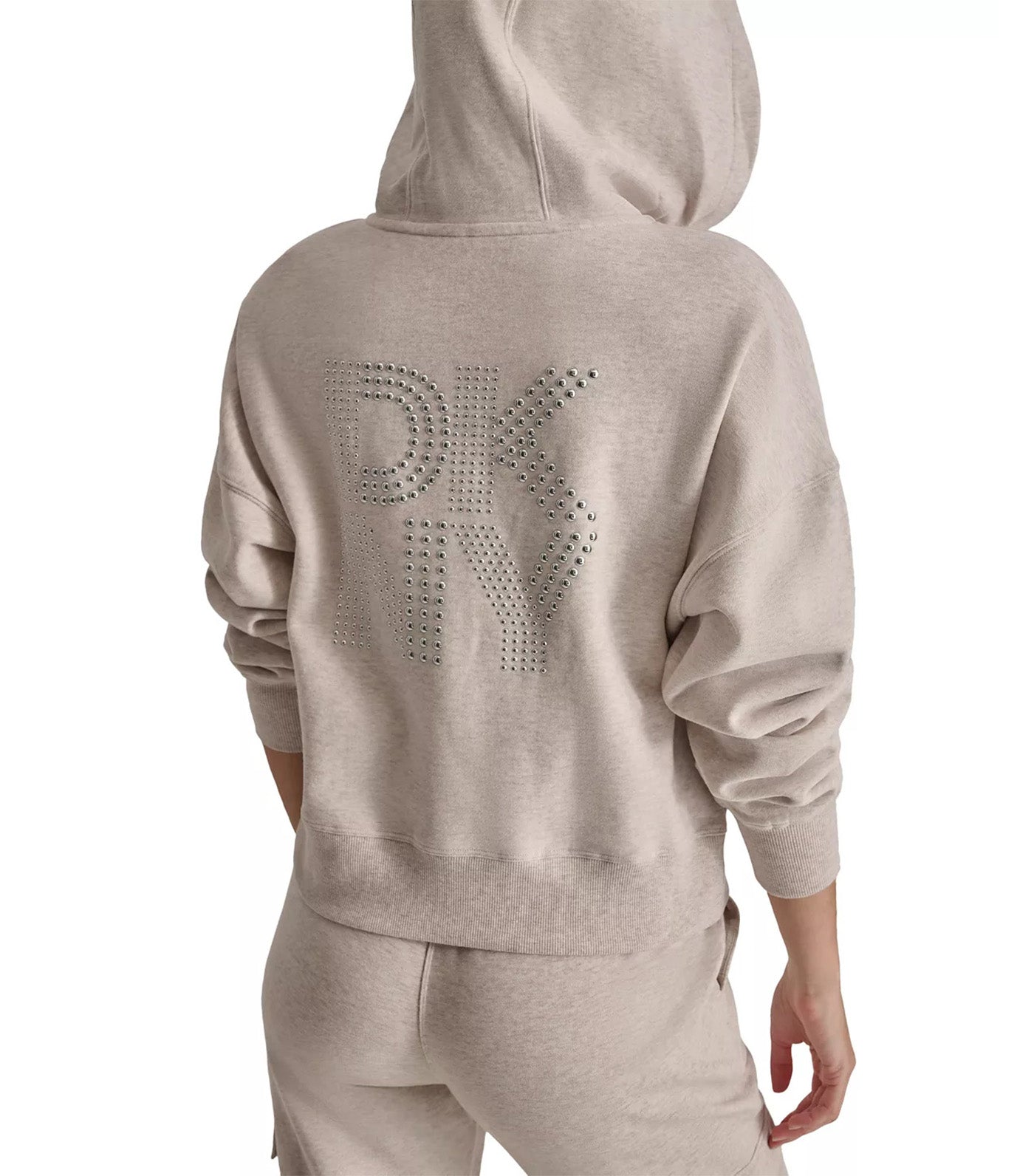 Stacked Mixed Rhinestone Stud Logo Full Zip Hoodie Cortado Heather