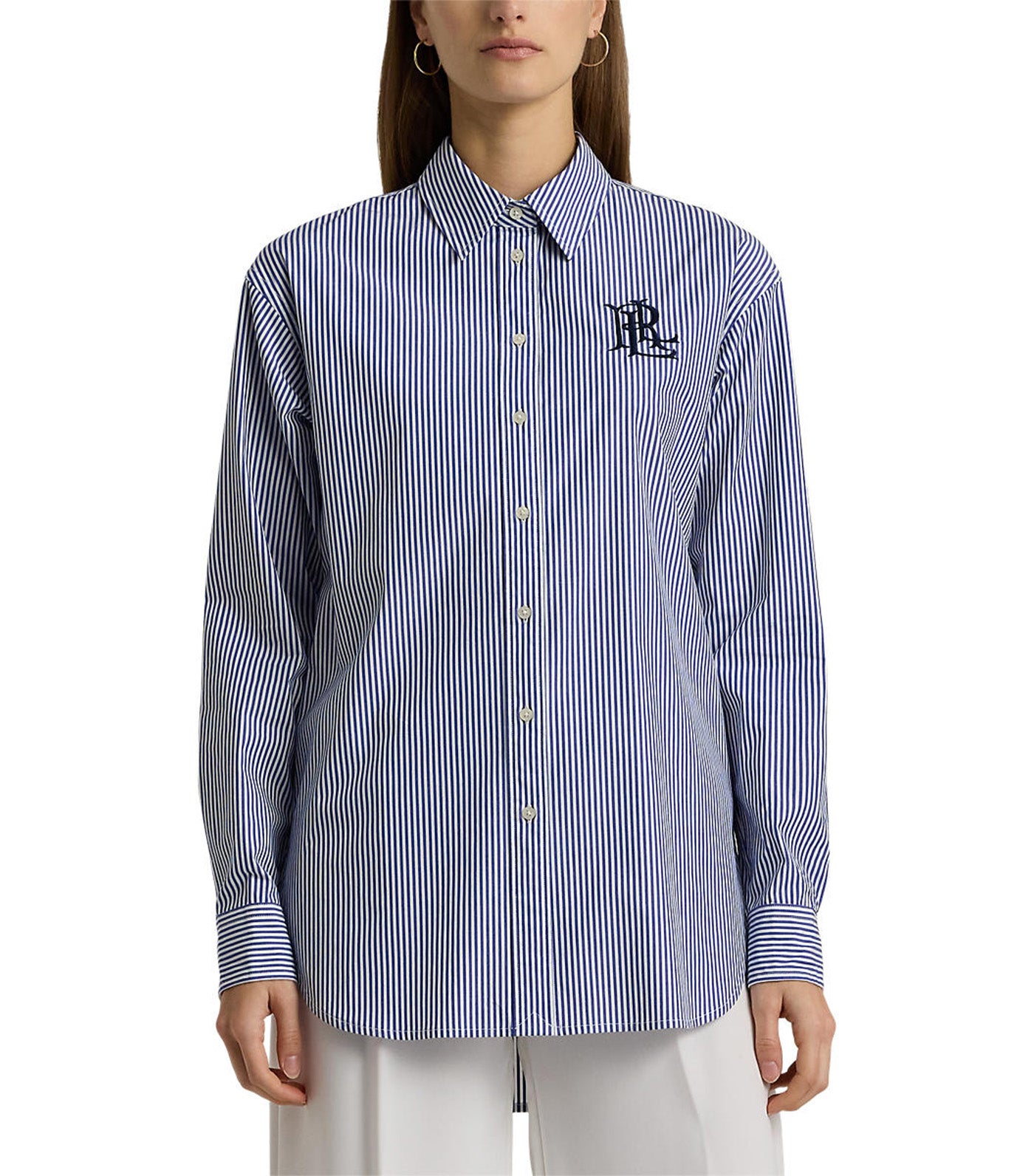 Women's Relaxed Fit Striped Stretch Cotton Shirt Blue/White