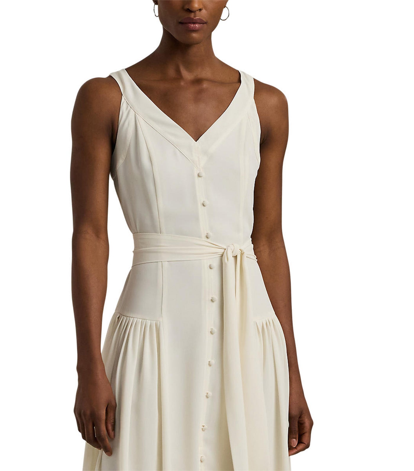 Lauren Ralph Lauren Women s Belted Georgette Sleeveless Dress Mascarpone Cream Rustan s