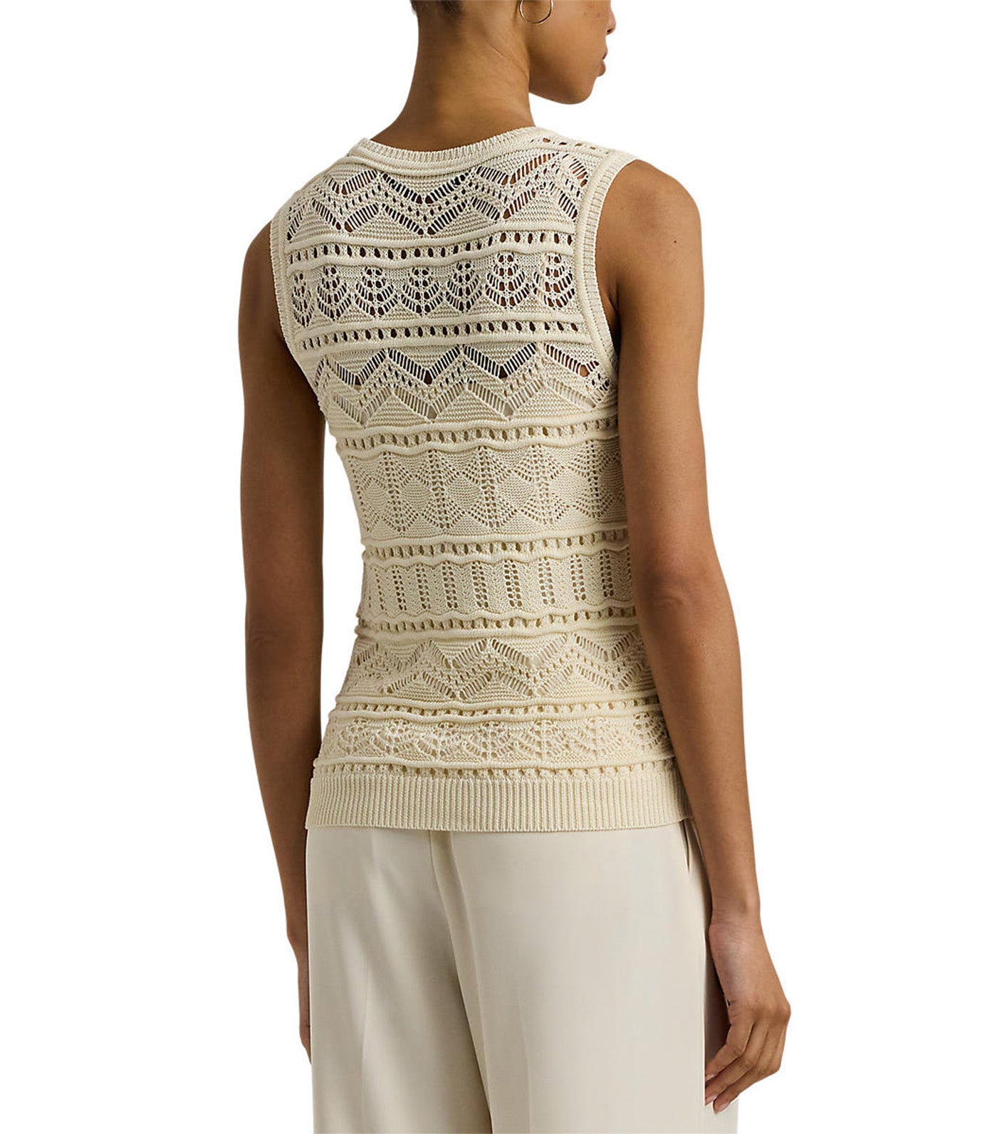 Women's Pointelle-Knit Sleeveless Sweater Mascarpone Cream