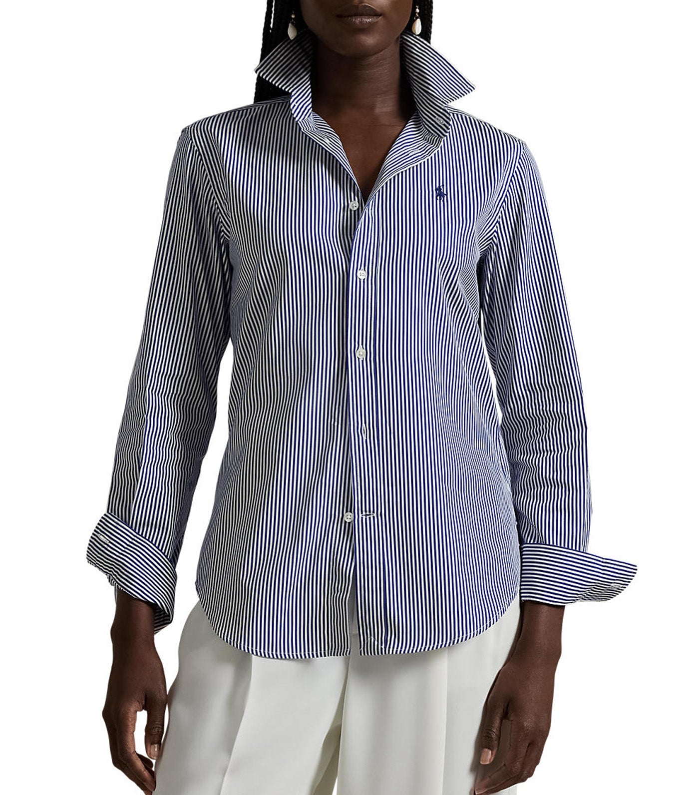 Women's Classic Fit Striped Cotton Shirt 1325 White/Fall Royal