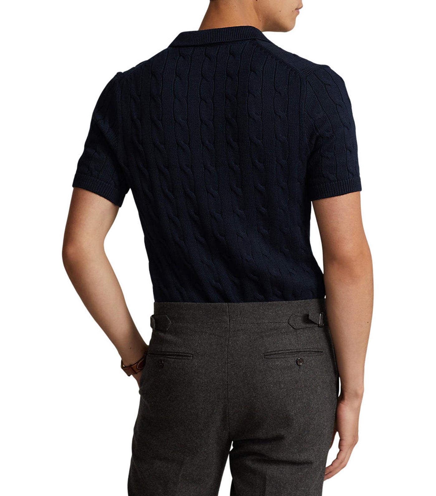 Cable-Knit Cotton Polo-Collar Sweater Hunter Navy