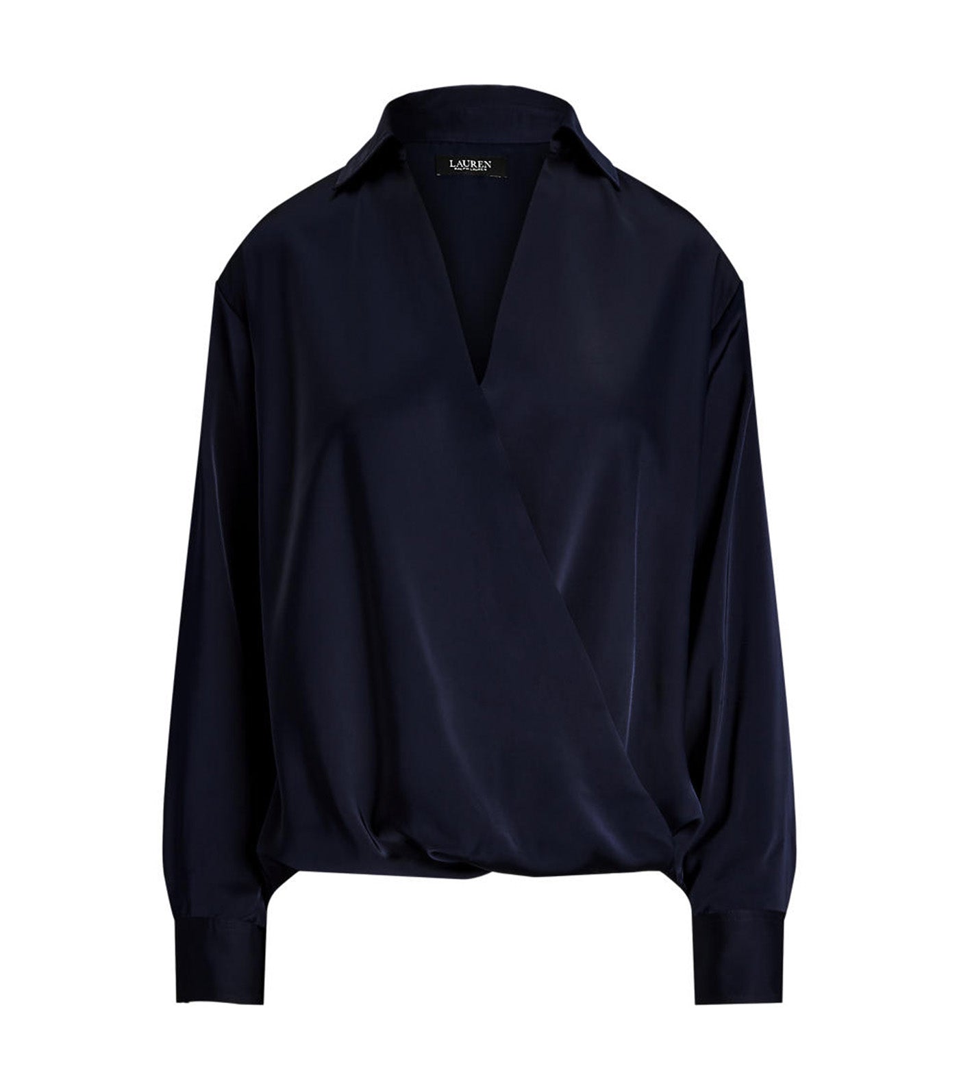 Women's Satin Charmeuse Surplice Blouse Lauren Navy