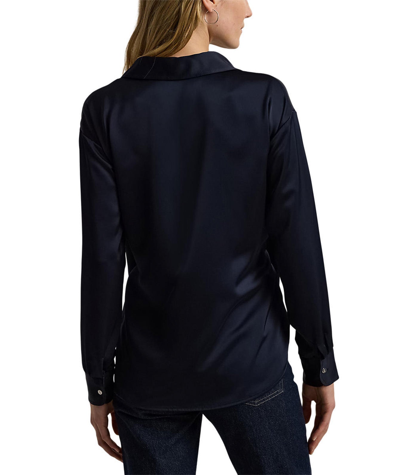 Women's Satin Charmeuse Surplice Blouse Lauren Navy