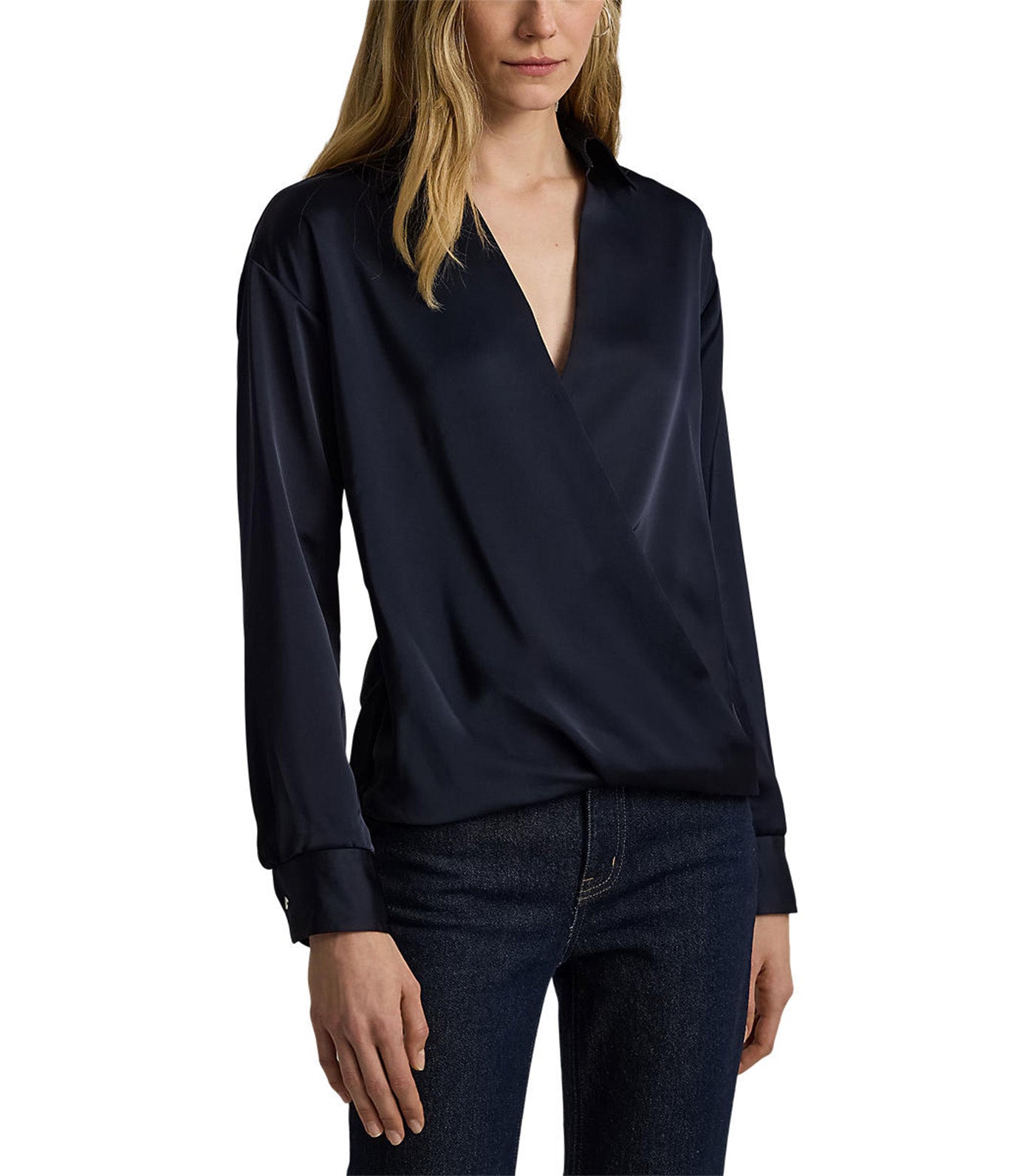 Women's Satin Charmeuse Surplice Blouse Lauren Navy