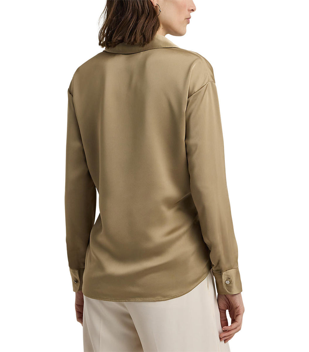 Lauren Ralph Lauren Women's Satin Charmeuse Surplice Blouse Birch Tan ...