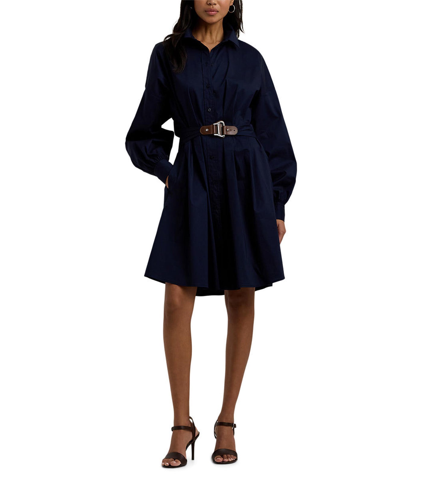 Women's Buckle-Trim Cotton-Blend Shirtdress