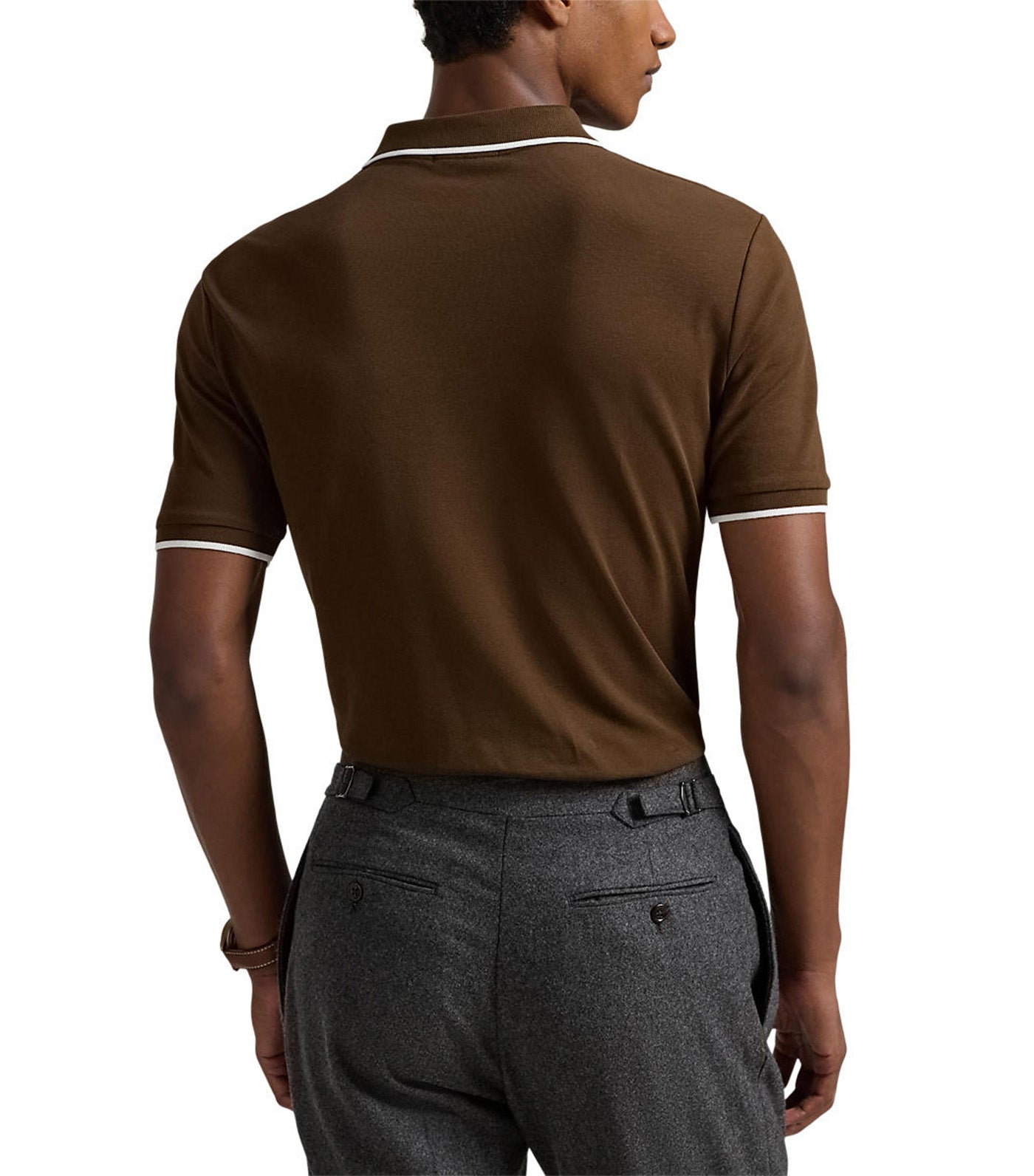 Men's Classic Fit Stretch Mesh Zip Polo Shirt Branch Brown