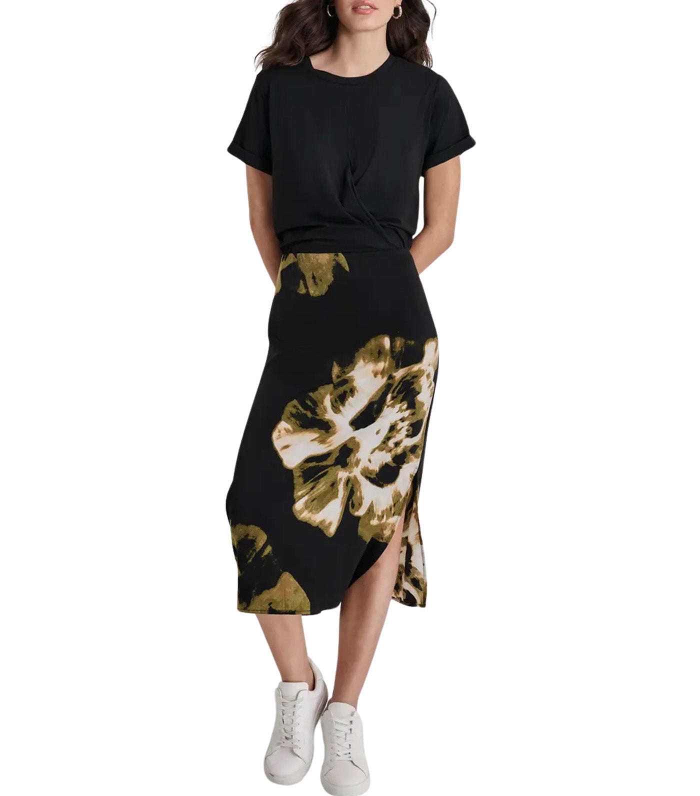 Short Sleeve Tshirt with Print Satin Slip Dress Black/Exploded Photo Floral