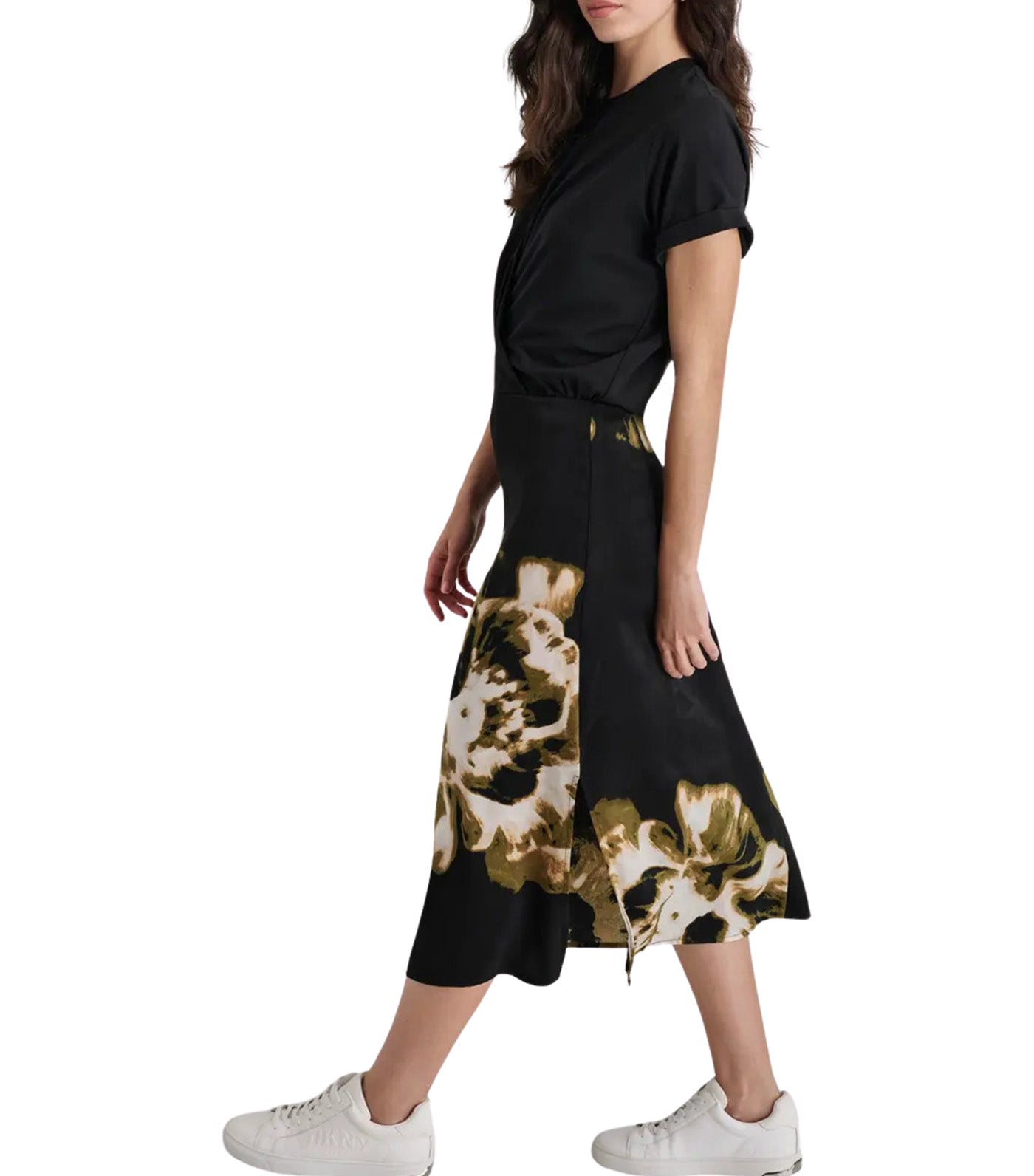 Short Sleeve Tshirt with Print Satin Slip Dress Black/Exploded Photo Floral