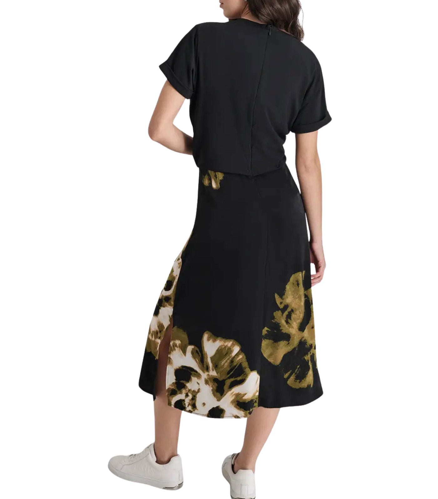 Short Sleeve Tshirt with Print Satin Slip Dress Black/Exploded Photo Floral