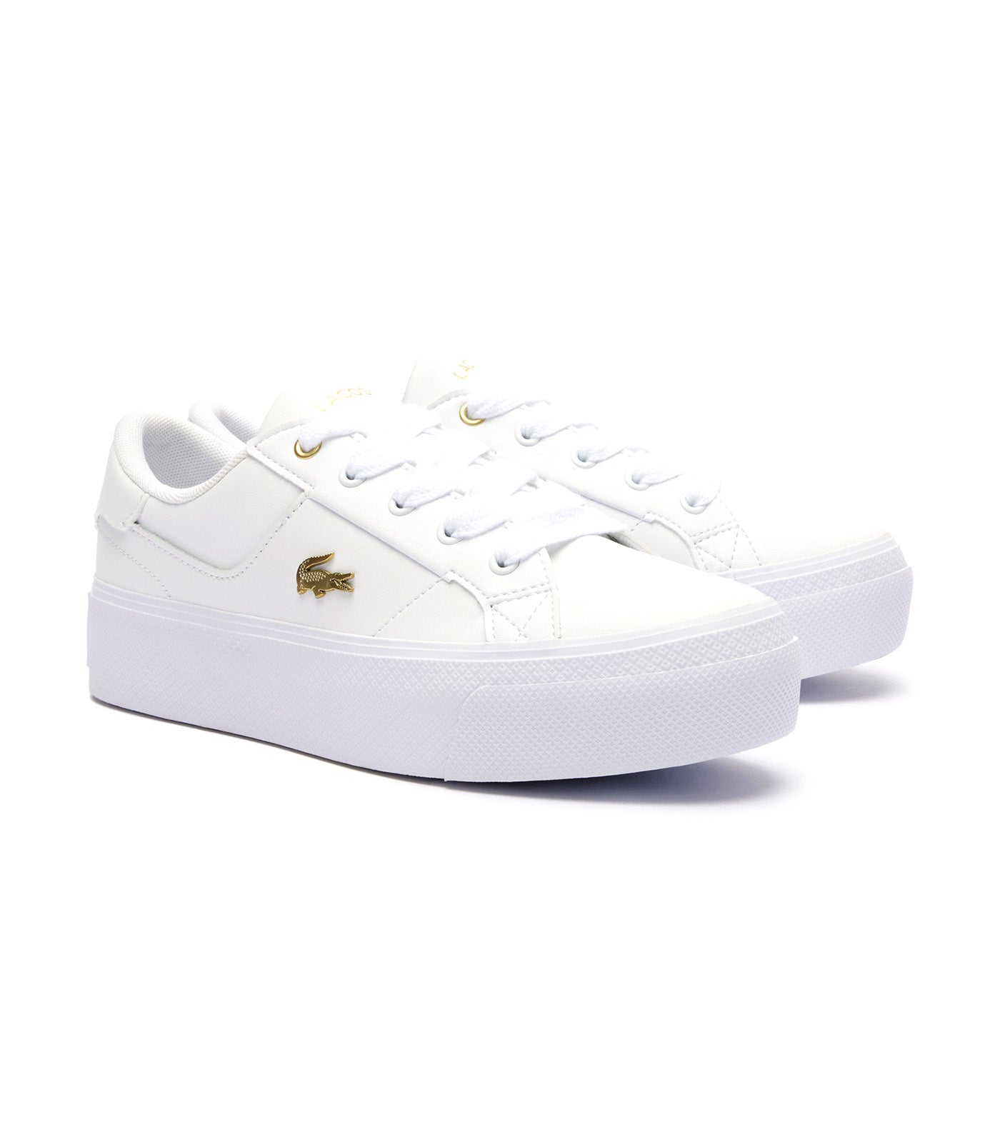 Women's Ziane Platform Logo Leather Trainers White/Gold