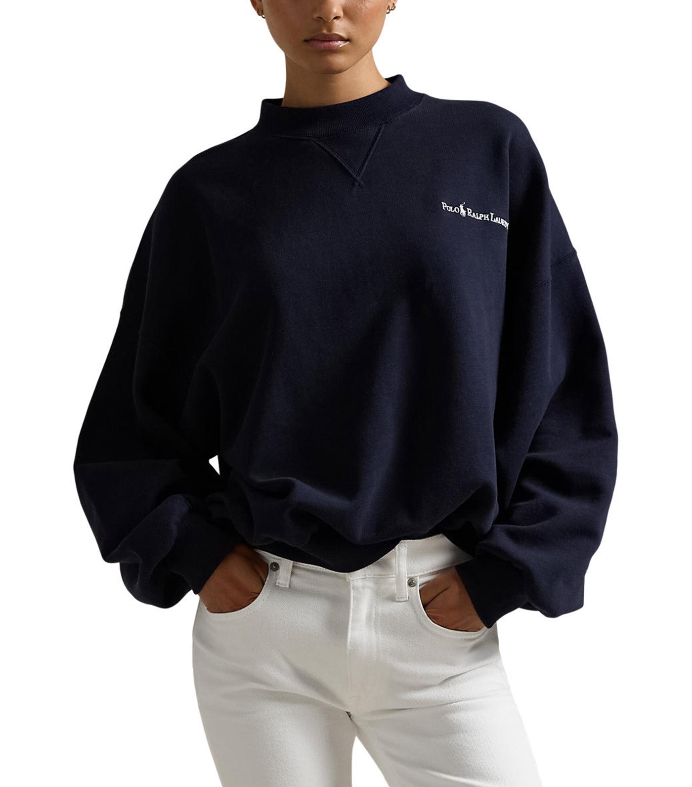 Women's Logo Fleece High Crewneck Navy