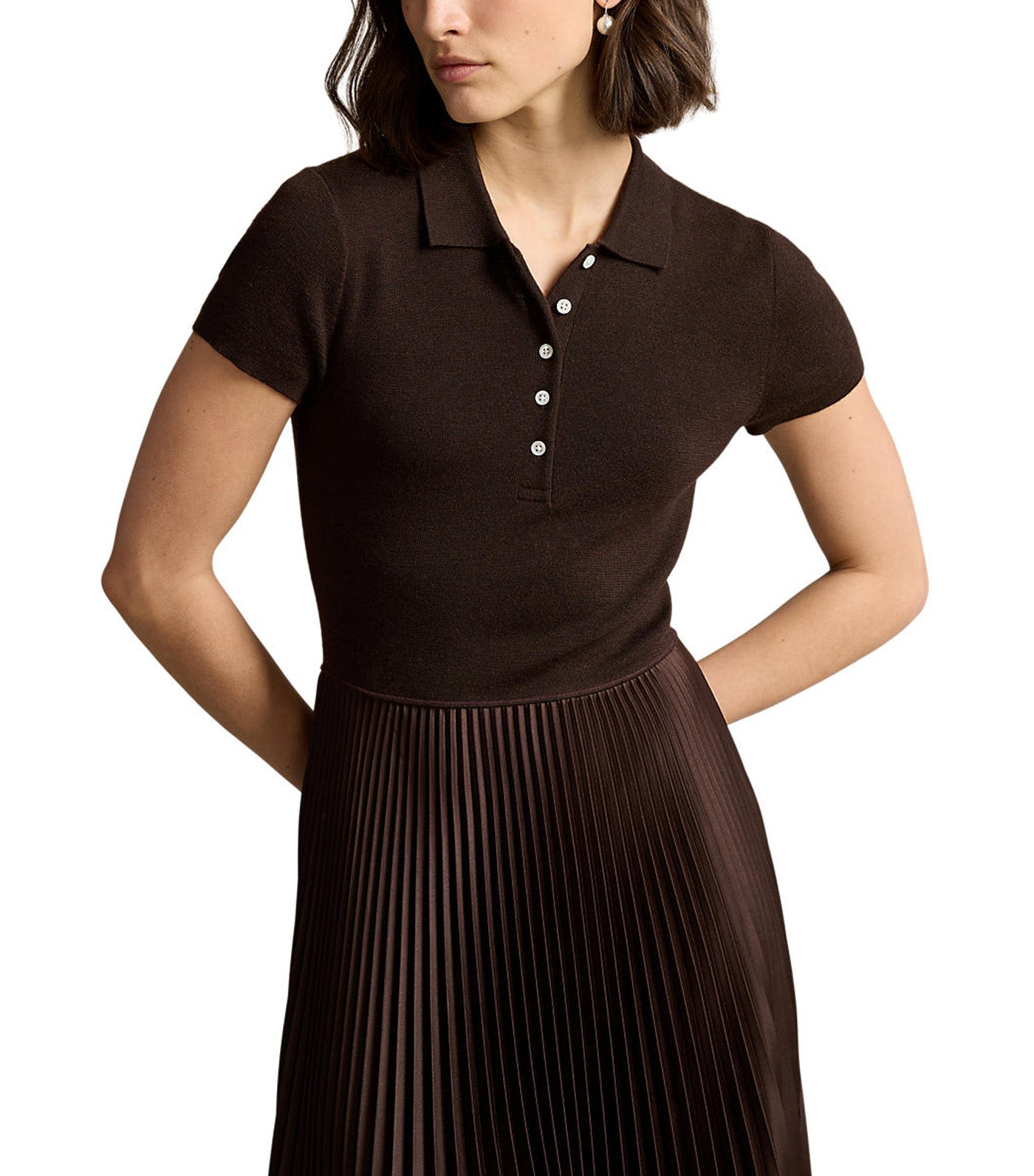 Women's Polo Sweater Bodice Midi Dress Squire Brown